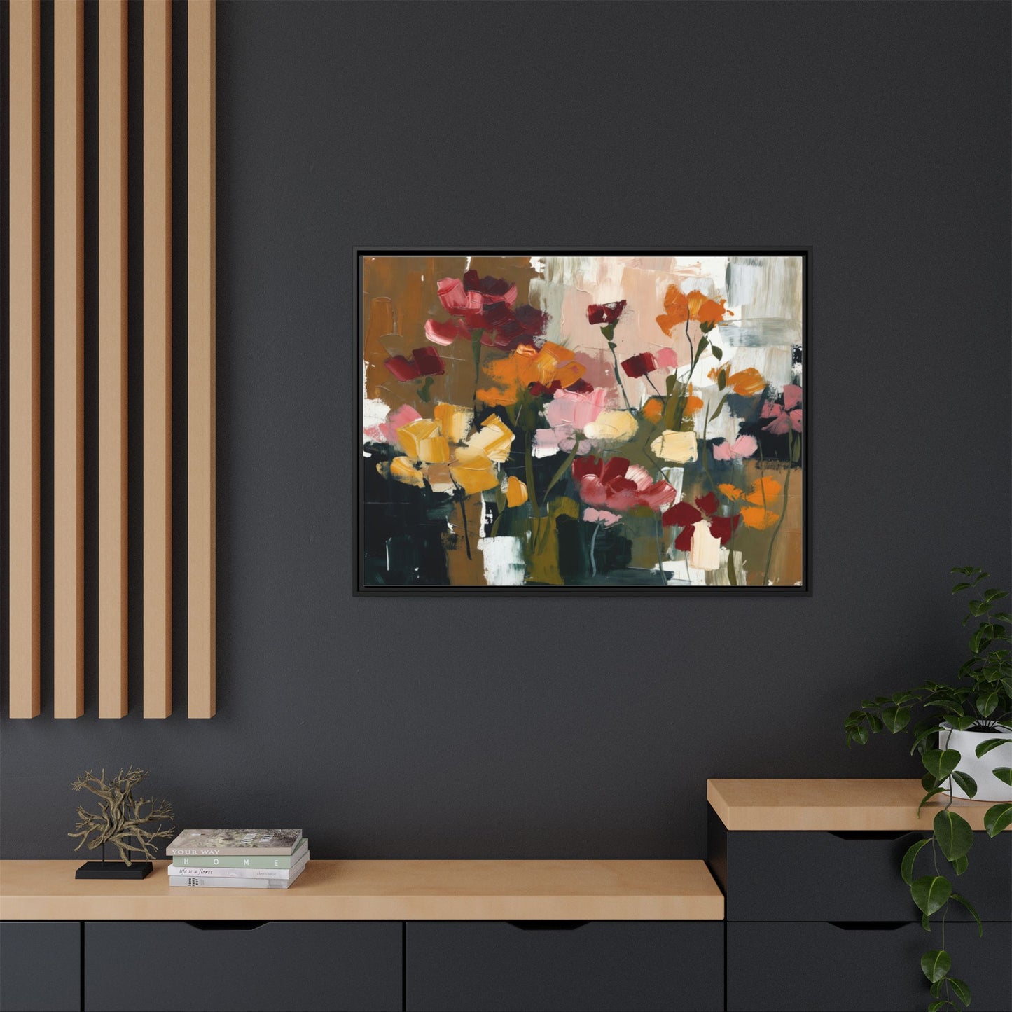 Framed Matte Canvas Floral Abstract Wall Art