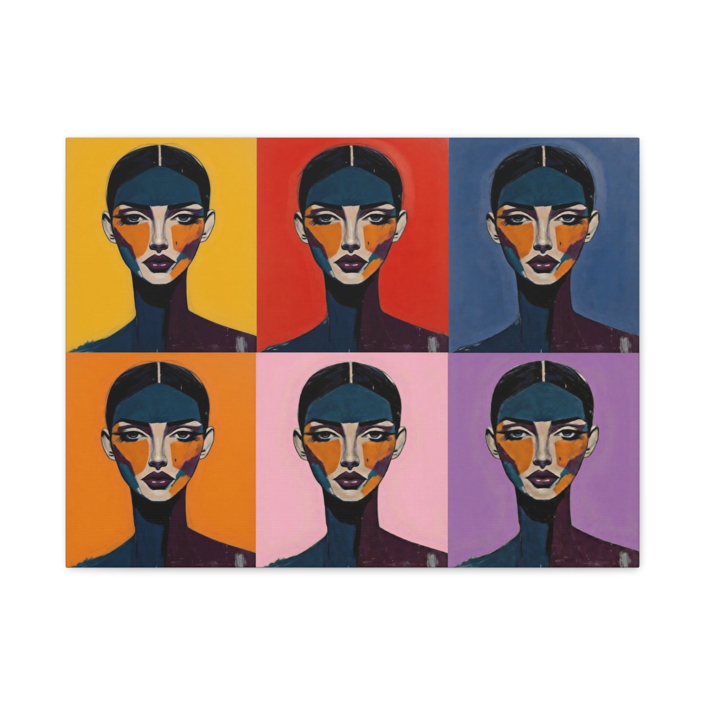 Pop Art Portrait Canvas - Colorful Six-Panel Female Face Wall Art