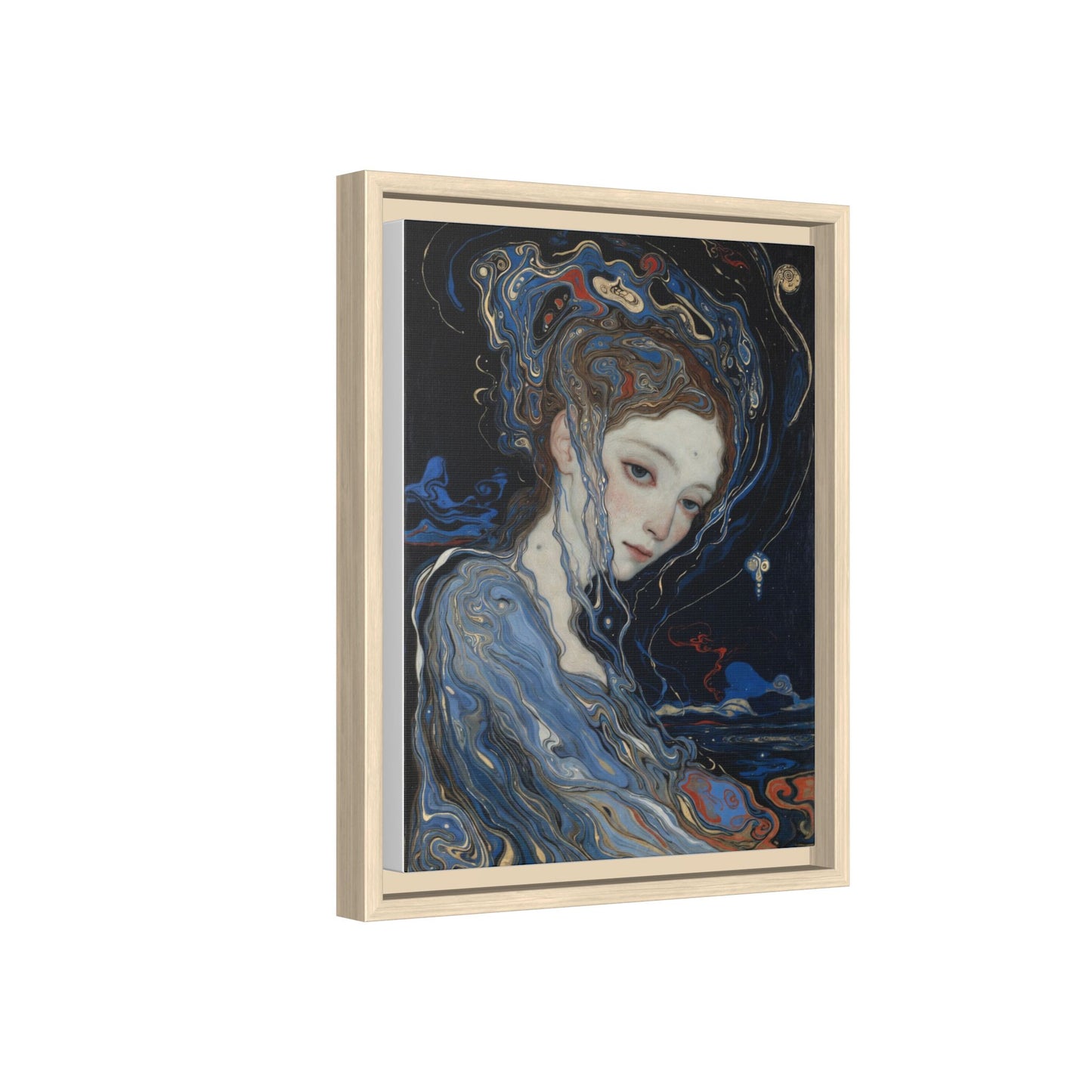 Framed Matte Canvas Art Print — Surreal Blue Maiden Portrait