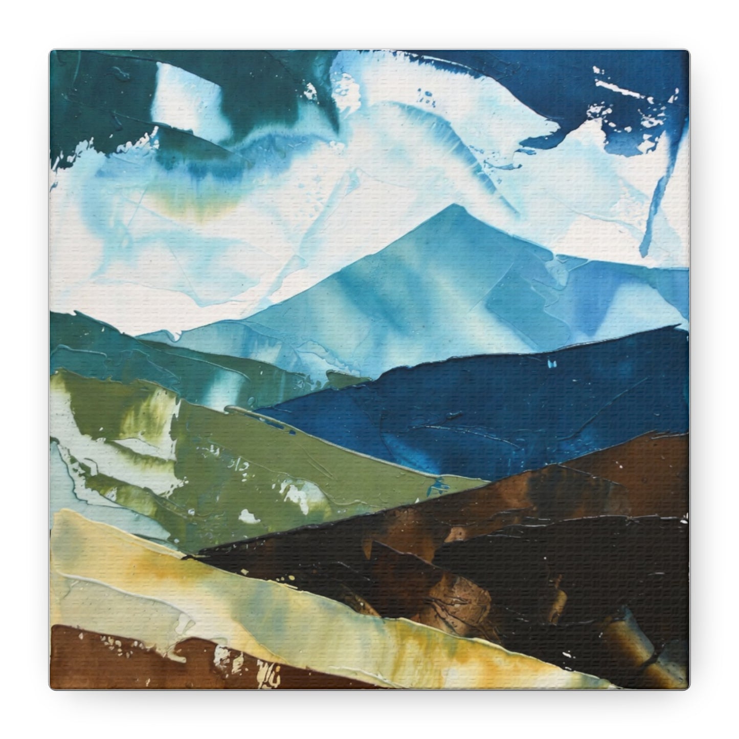 Abstract Mountain Landscape Matte Canvas Wall Art — Blue & Earth Tone Stretched Canvas