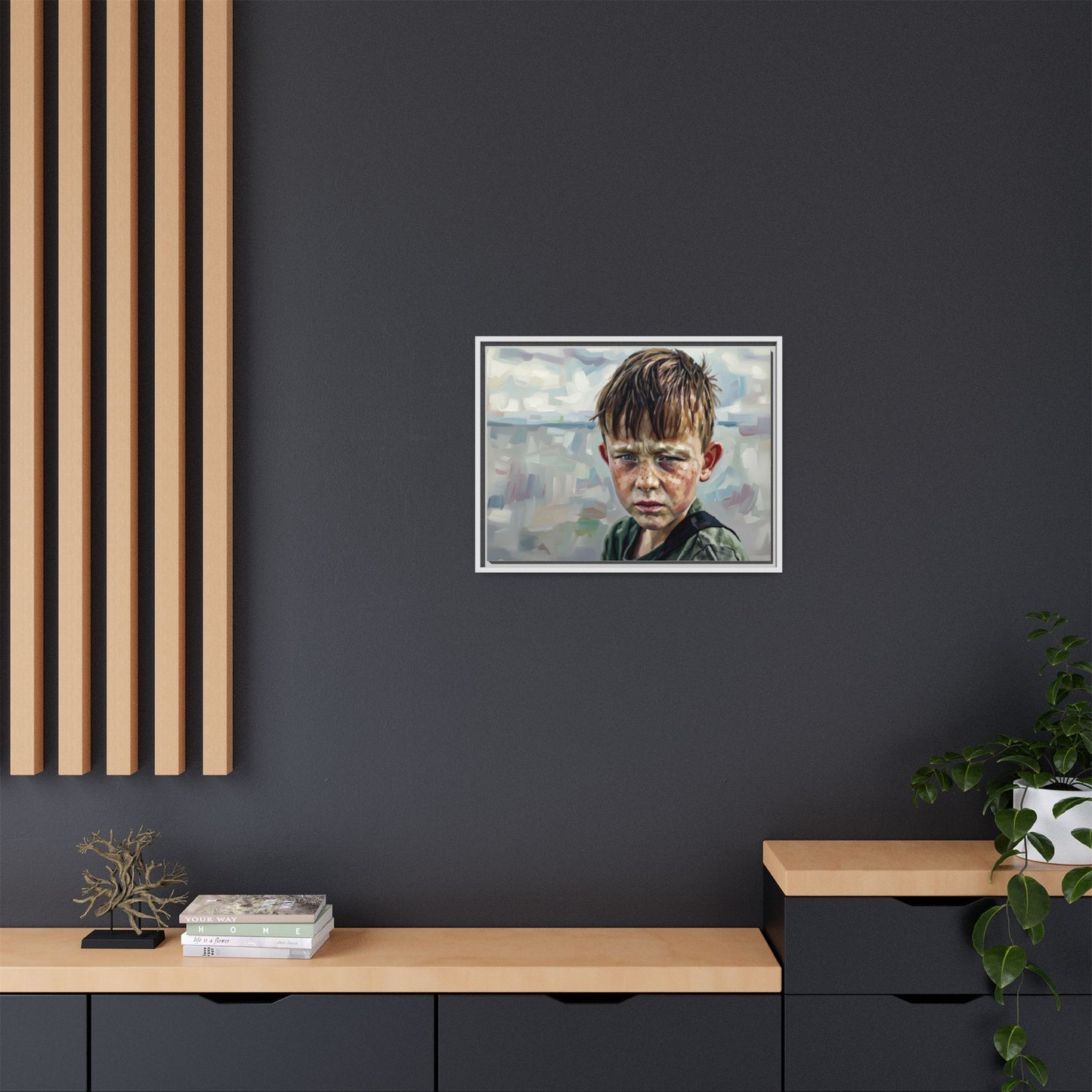 Framed Matte Canvas: Gritty Boy Portrait Art Print