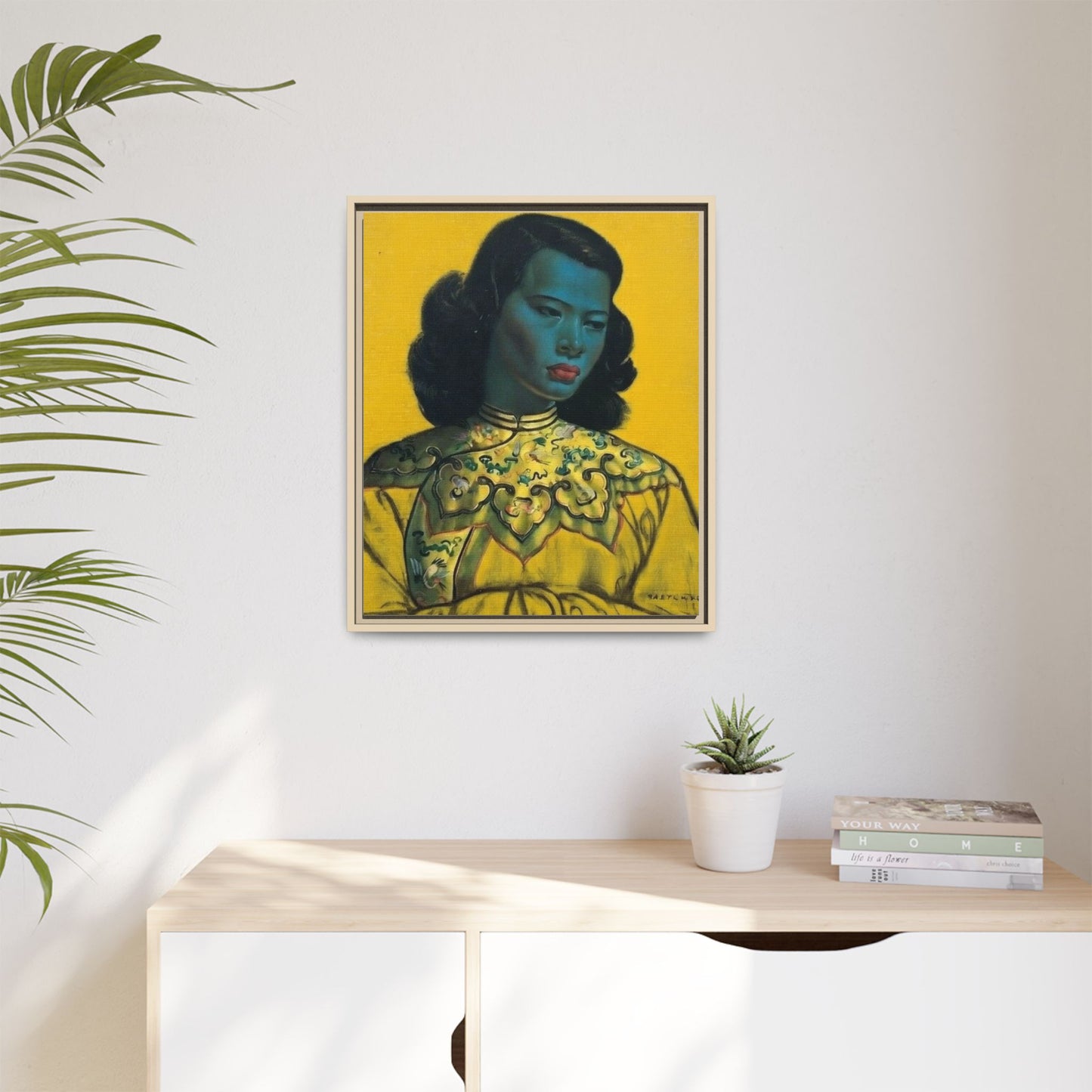 Framed Matte Canvas Art Print — Vintage Portrait with Yellow Background
