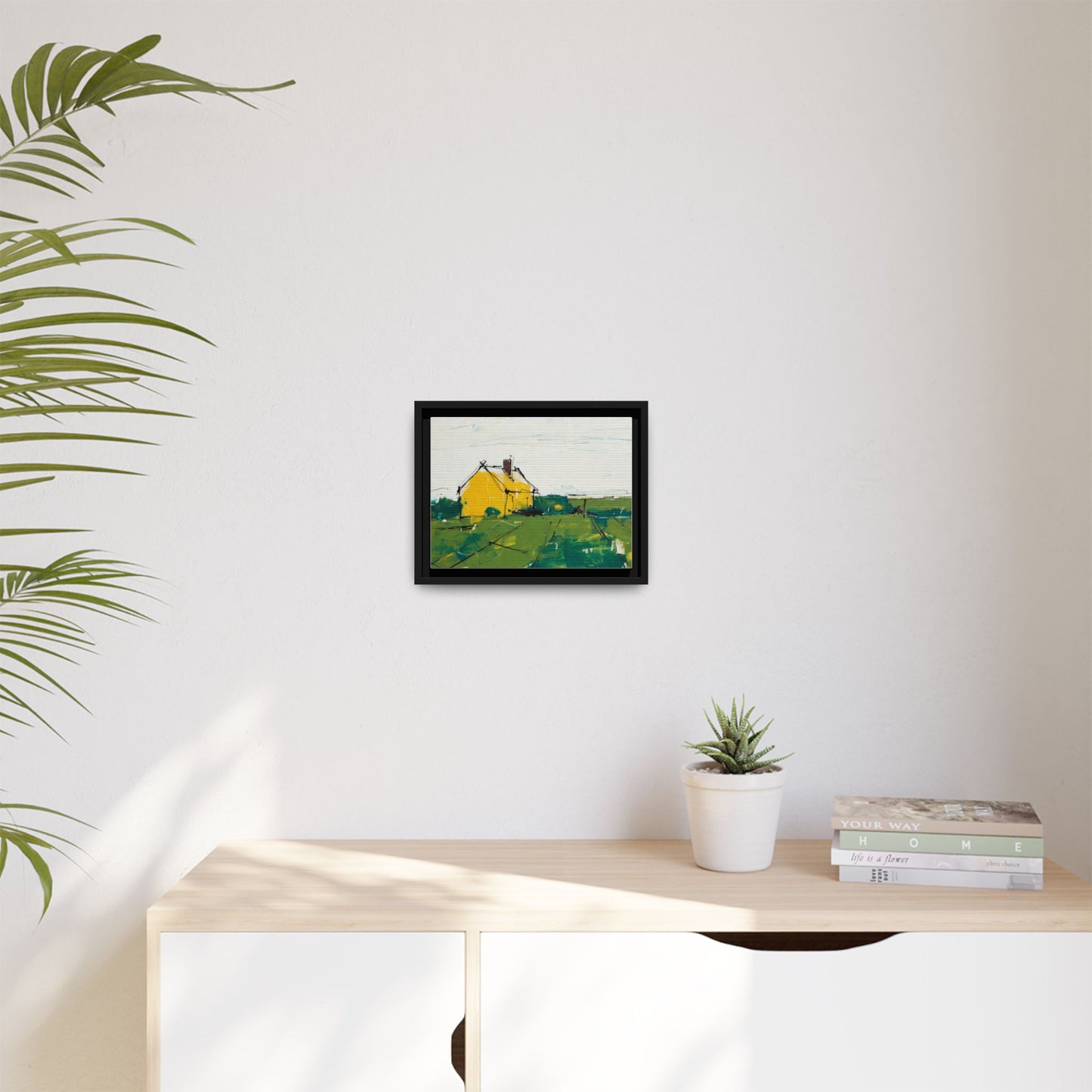 Yellow Cottage Landscape Framed Canvas Print