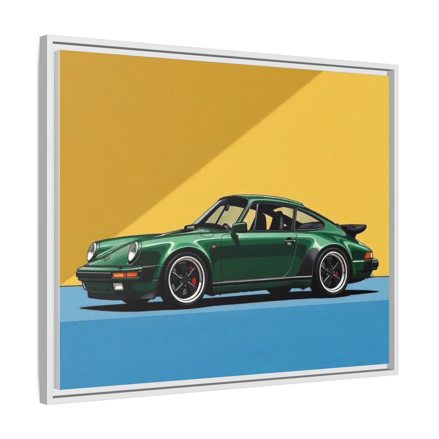 Framed Matte Canvas — Green Sports Car Wall Art
