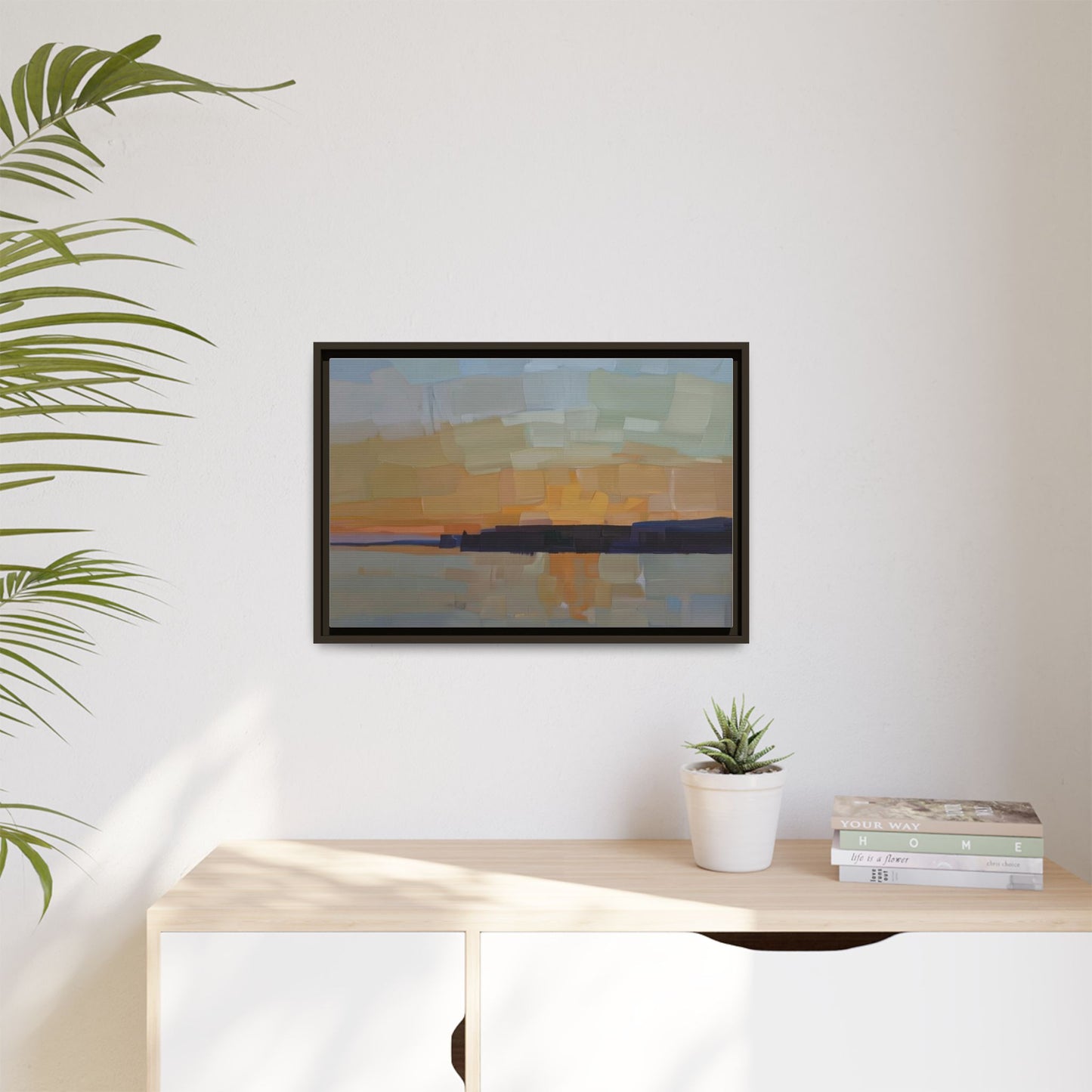 Framed Matte Canvas Sunset Abstract Landscape Art Print