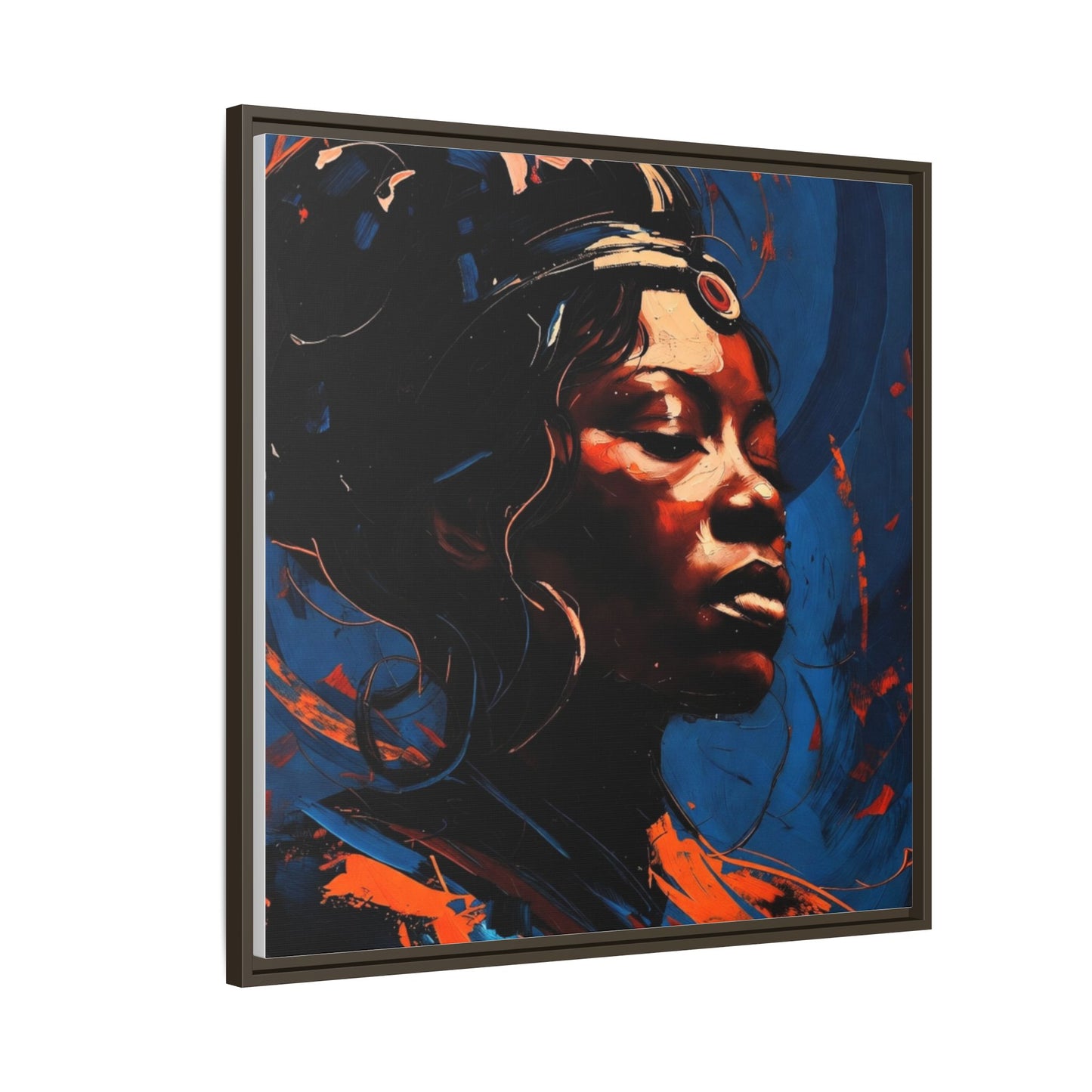 Framed Matte Canvas Art - Vibrant Portrait of a Black Woman (Multi-Color)