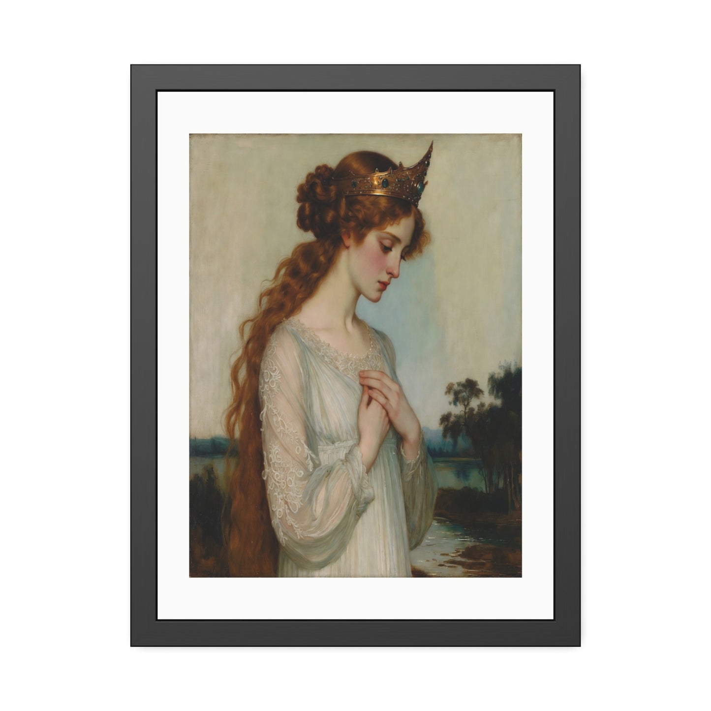 Framed Art Print — Pre-Raphaelite Woman Portrait, Vintage Romantic Wall Art