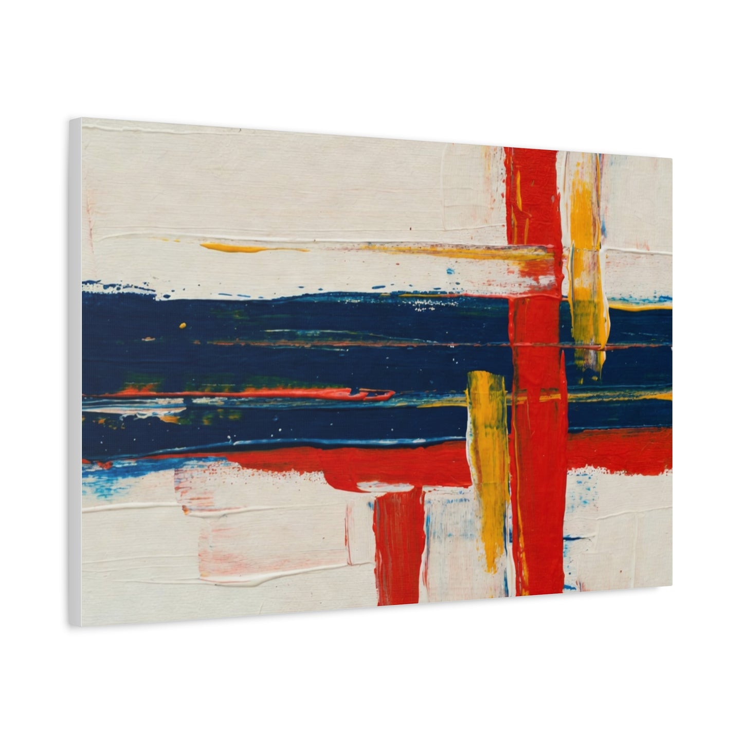 Abstract Modern Canvas Art Print — Red, Navy & Gold Stretched Matte Canvas