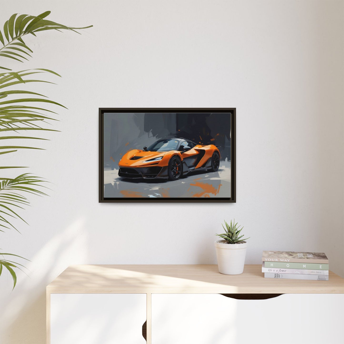 Framed Matte Canvas — Orange Sports Car Print