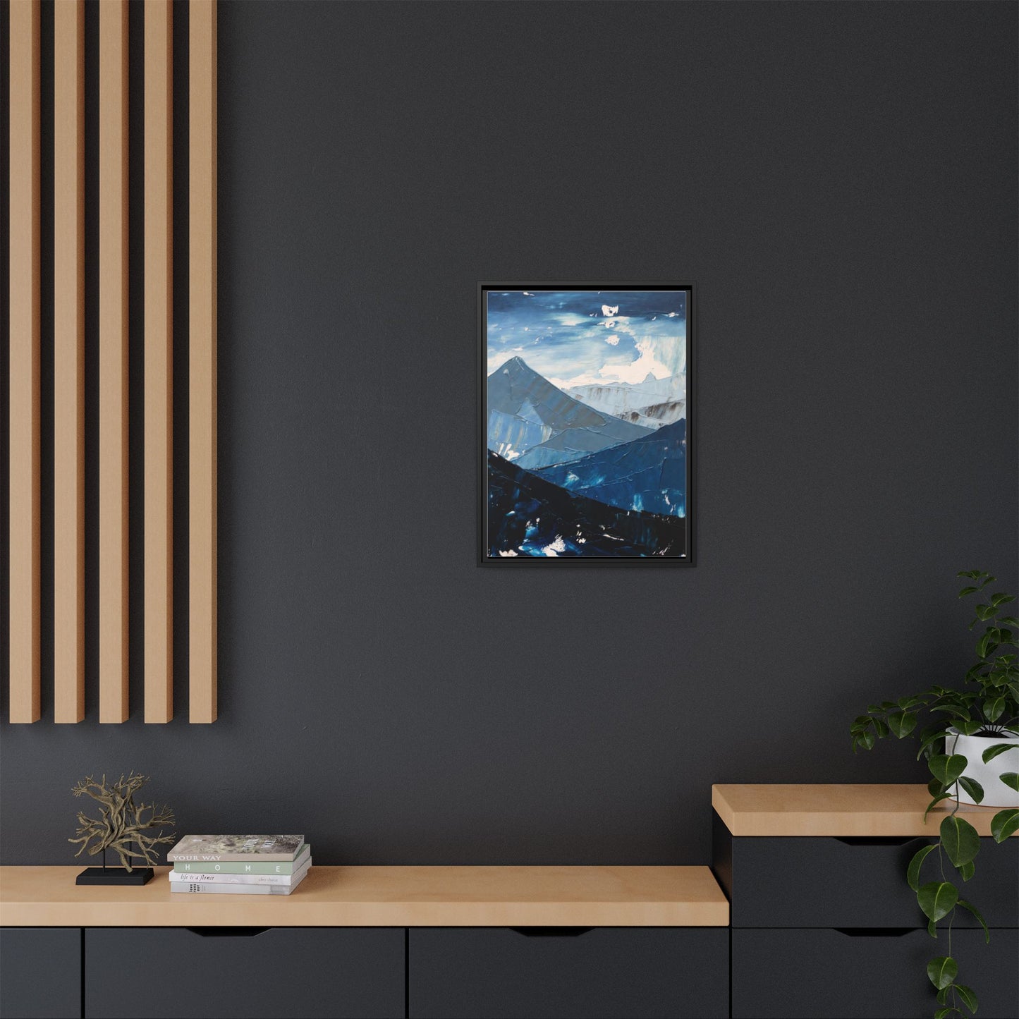 Blue Mountain Landscape Matte Canvas Framed | Abstract Mountain Wall Art