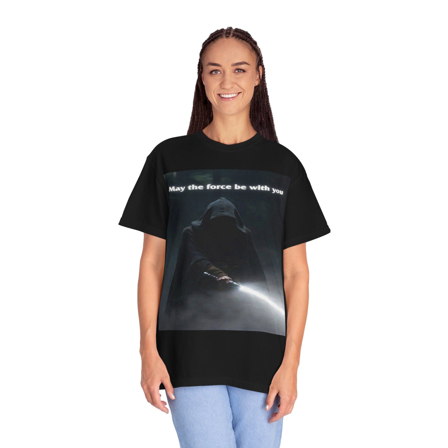 May the Force Be With You T-Shirt — Dark Hooded Lightsaber Graphic Tee