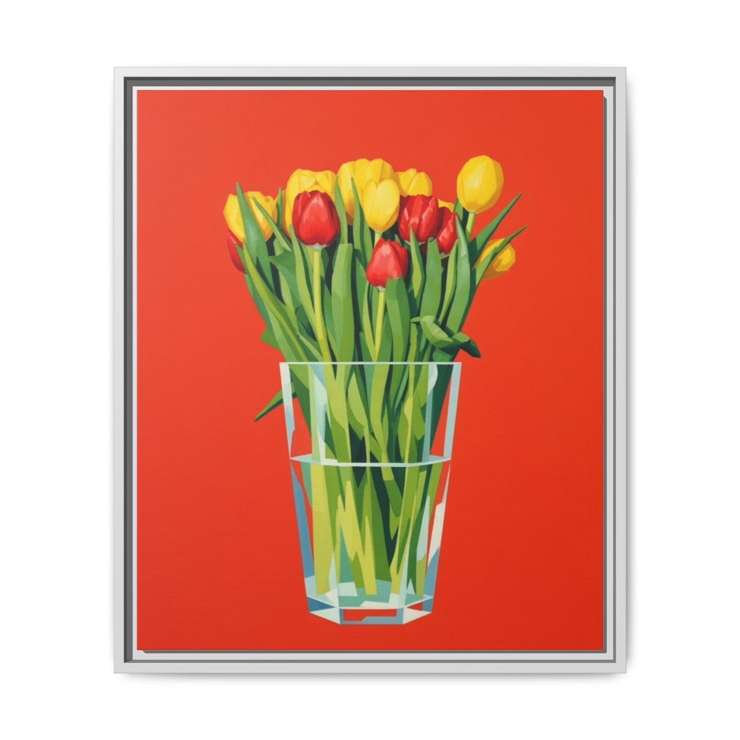 Framed Tulip Bouquet Matte Canvas Art — Vibrant Red Floral Wall Print