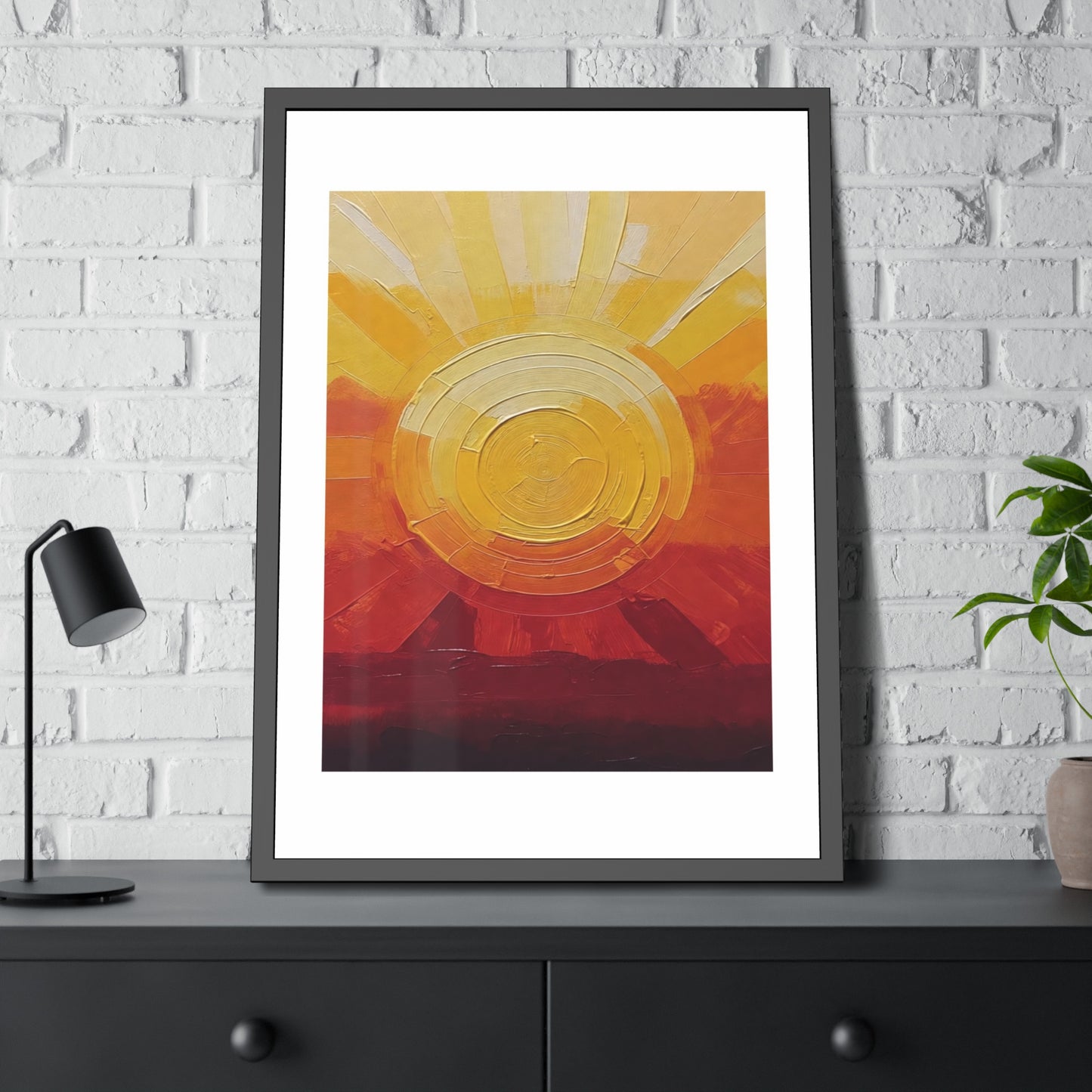 Sunburst Abstract Framed Art Print — Warm Sunrise Poster