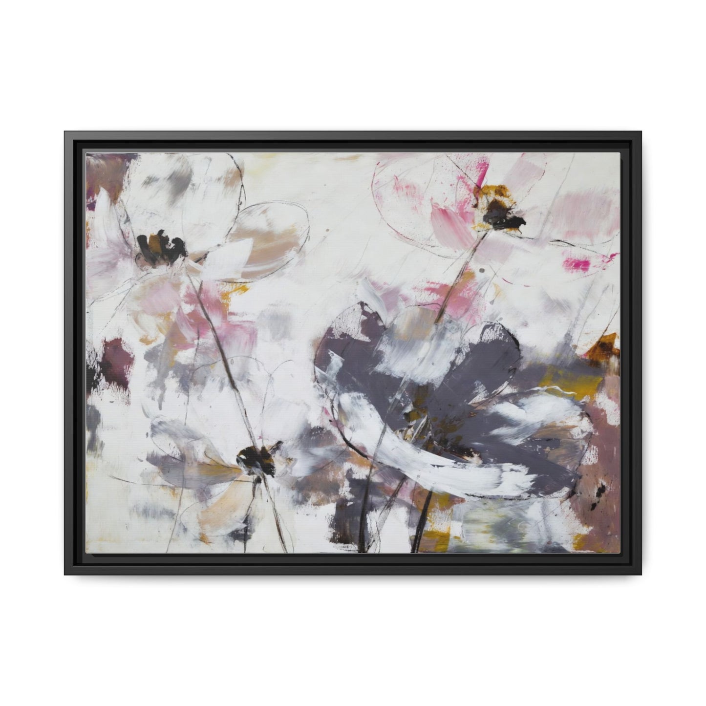 Abstract Floral Matte Canvas Framed Wall Art — Soft Watercolor Blooms