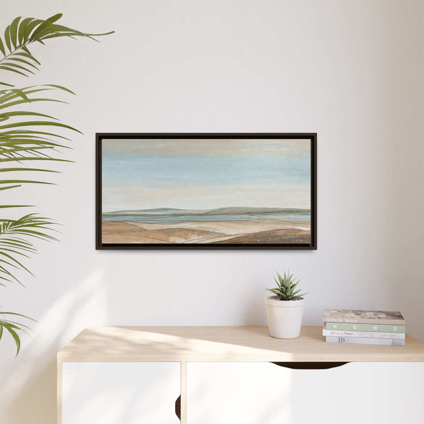 Framed Abstract Landscape Matte Canvas — Serene Coastal Horizon Wall Art