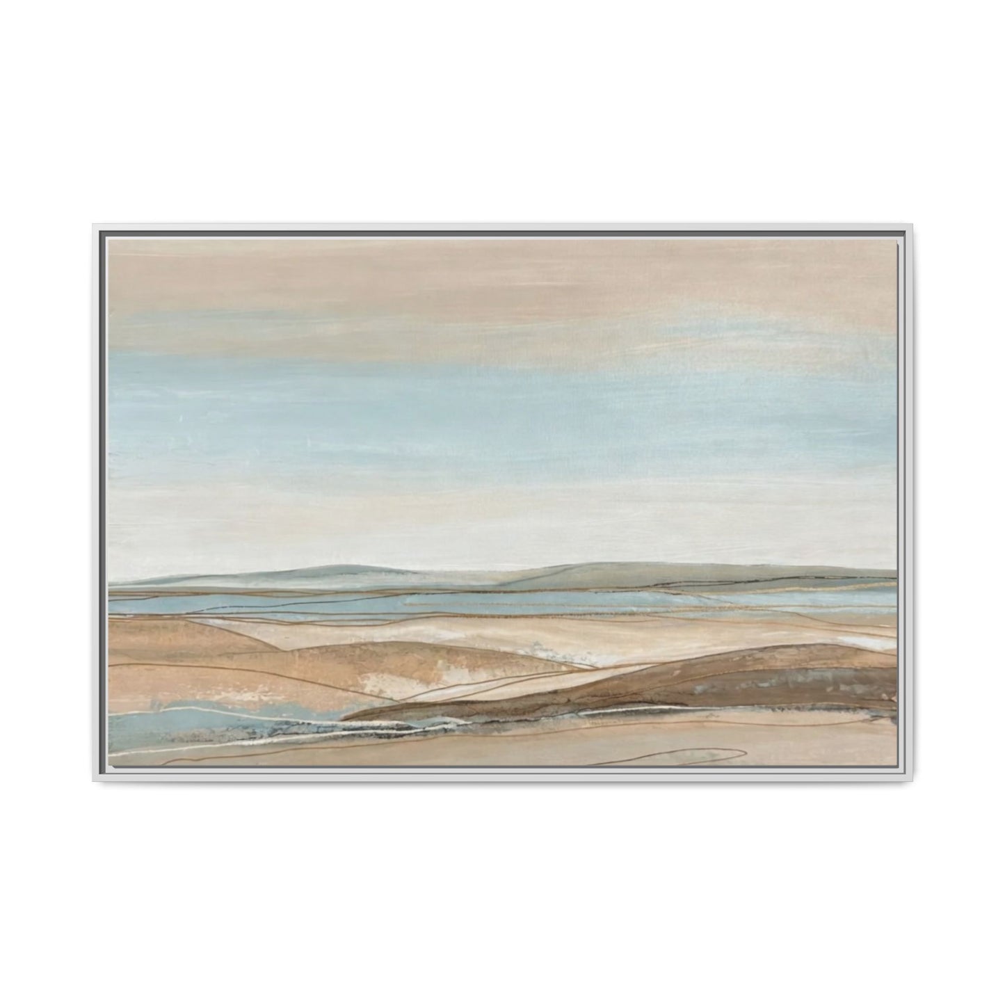 Framed Abstract Landscape Matte Canvas — Serene Coastal Horizon Wall Art