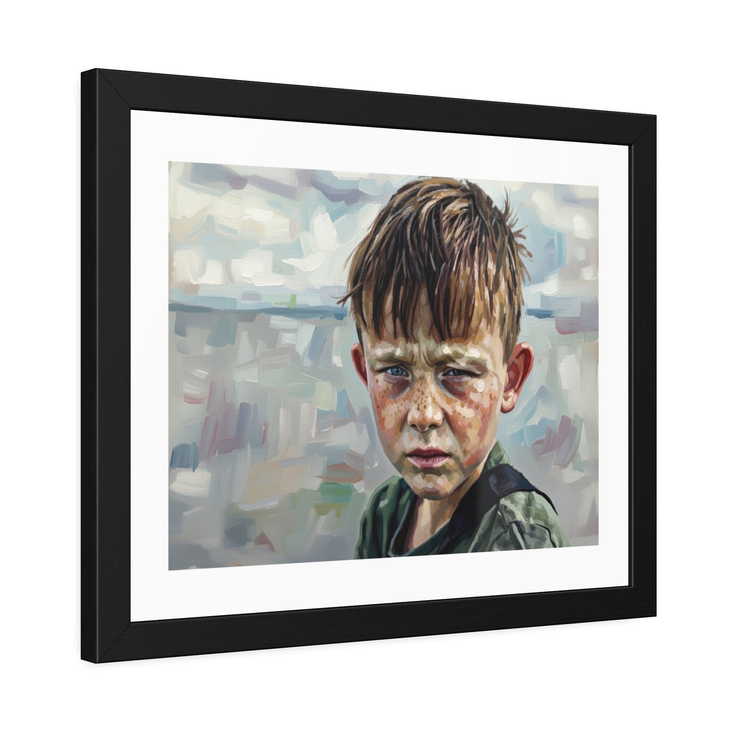 Framed Poster — Weathered Boy Portrait Art Print