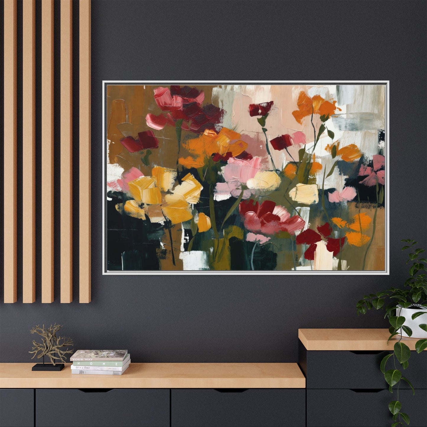 Framed Matte Canvas Floral Abstract Wall Art