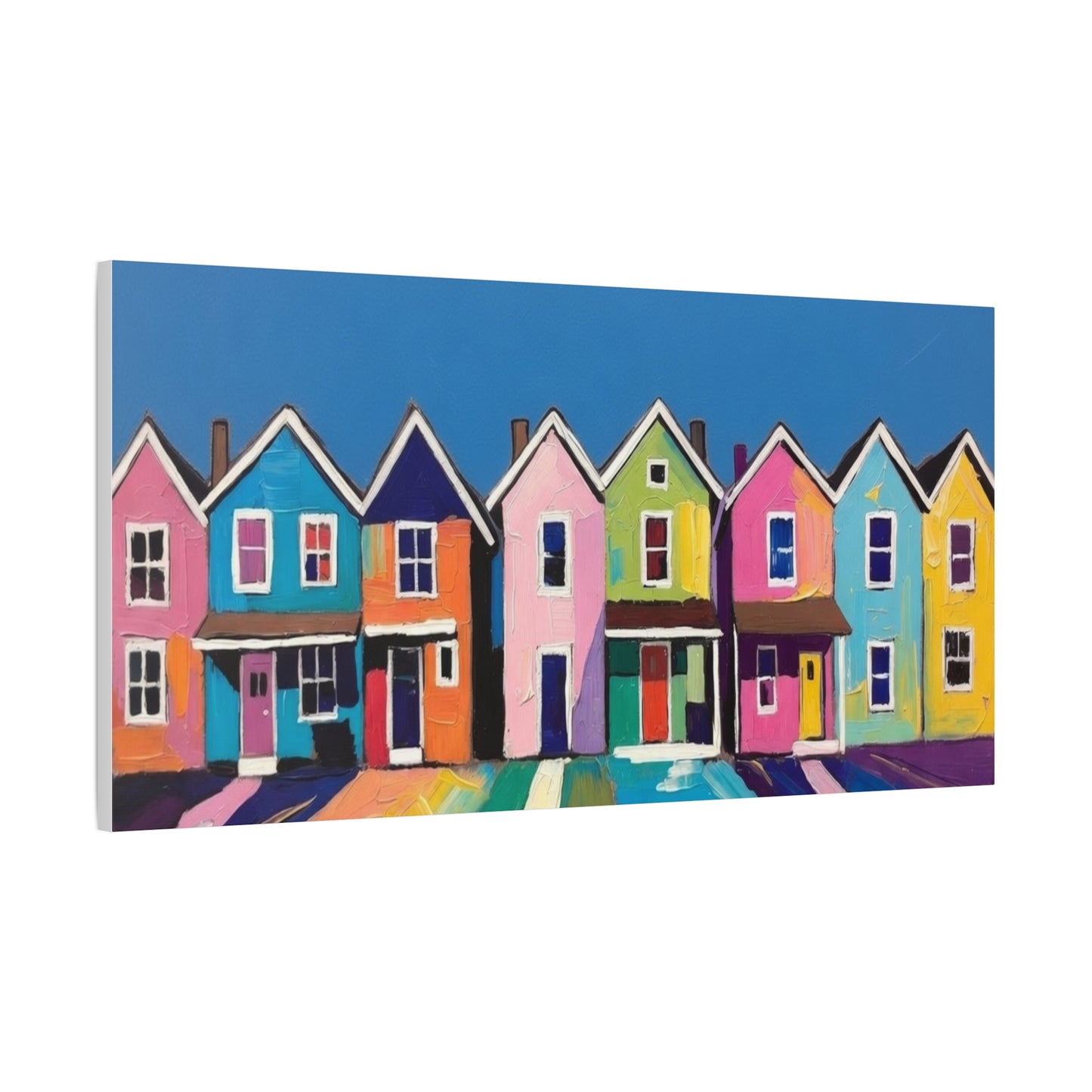 Colorful Row Houses Matte Canvas Print Vibrant Coastal Neighborhood Wall Art