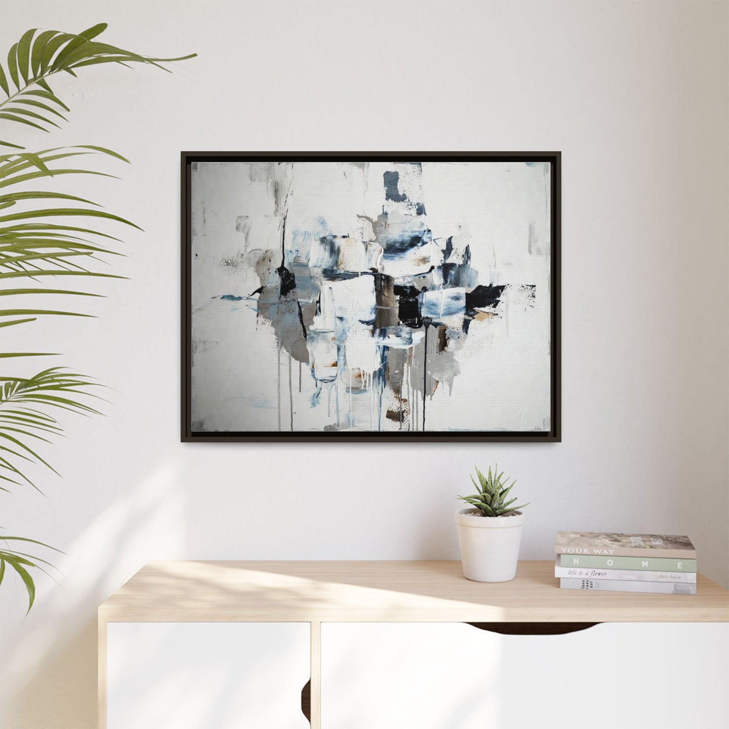 Framed Abstract Canvas Art — Blue Neutral Modern Wall Print