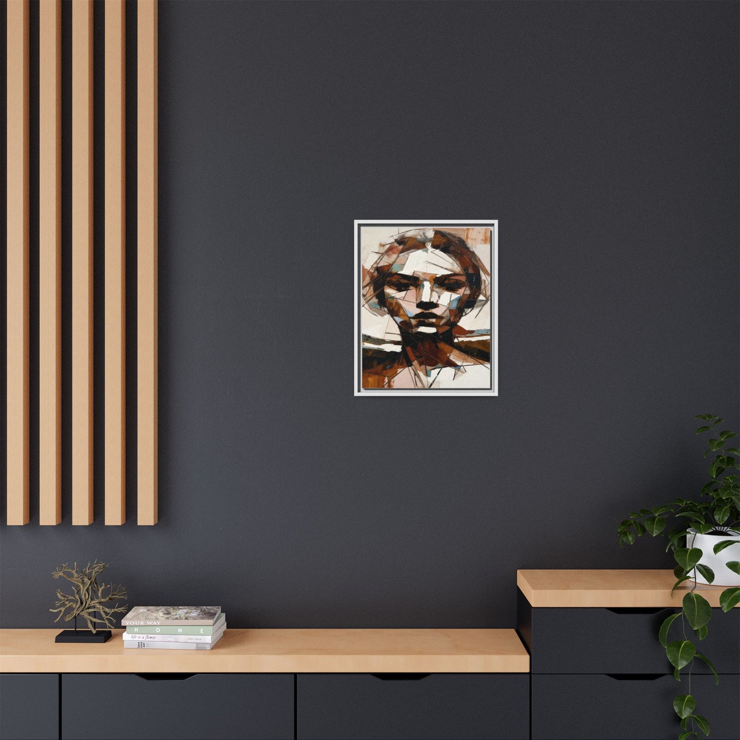 Abstract Woman Portrait Matte Canvas Framed — Geometric Multi-Color Wall Art