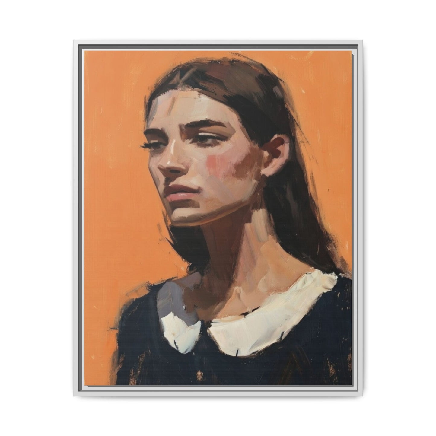 Framed Matte Canvas Portrait Art — Modern Figurative Painting on Orange