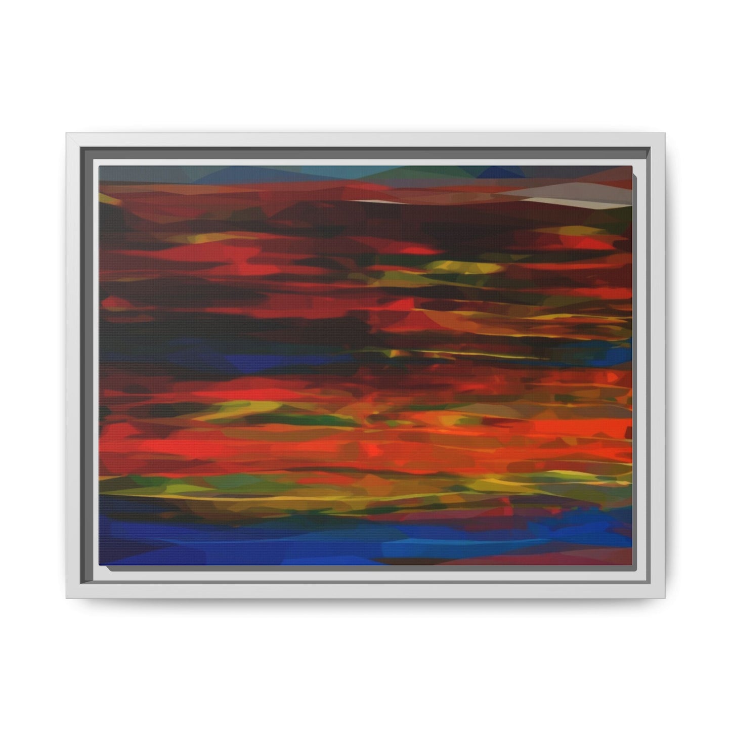 Abstract Multi-Color Matte Canvas Framed Wall Art — Bold Red & Blue Modern Painting