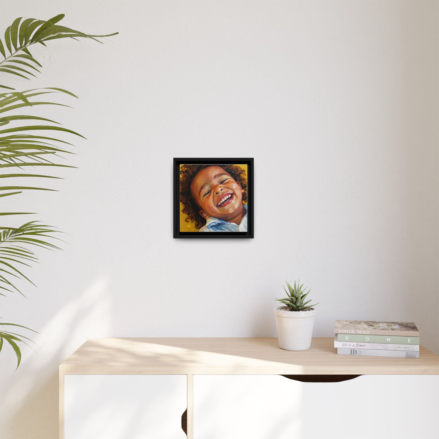 Framed Matte Canvas Print – Joyful Child Portrait, Colorful Nursery Wall Art