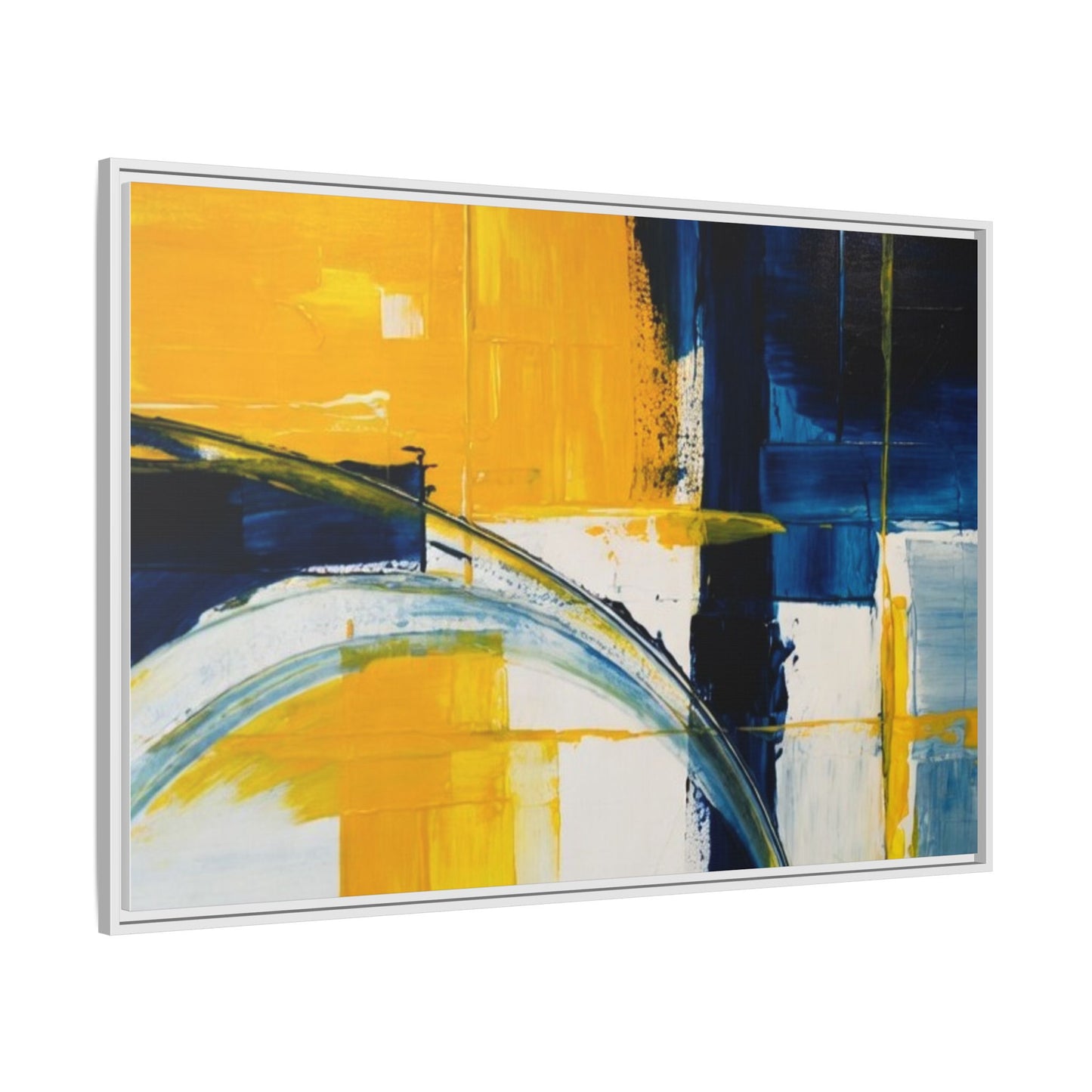 Abstract Yellow & Blue Framed Canvas Wall Art — Modern Matte Canvas Print