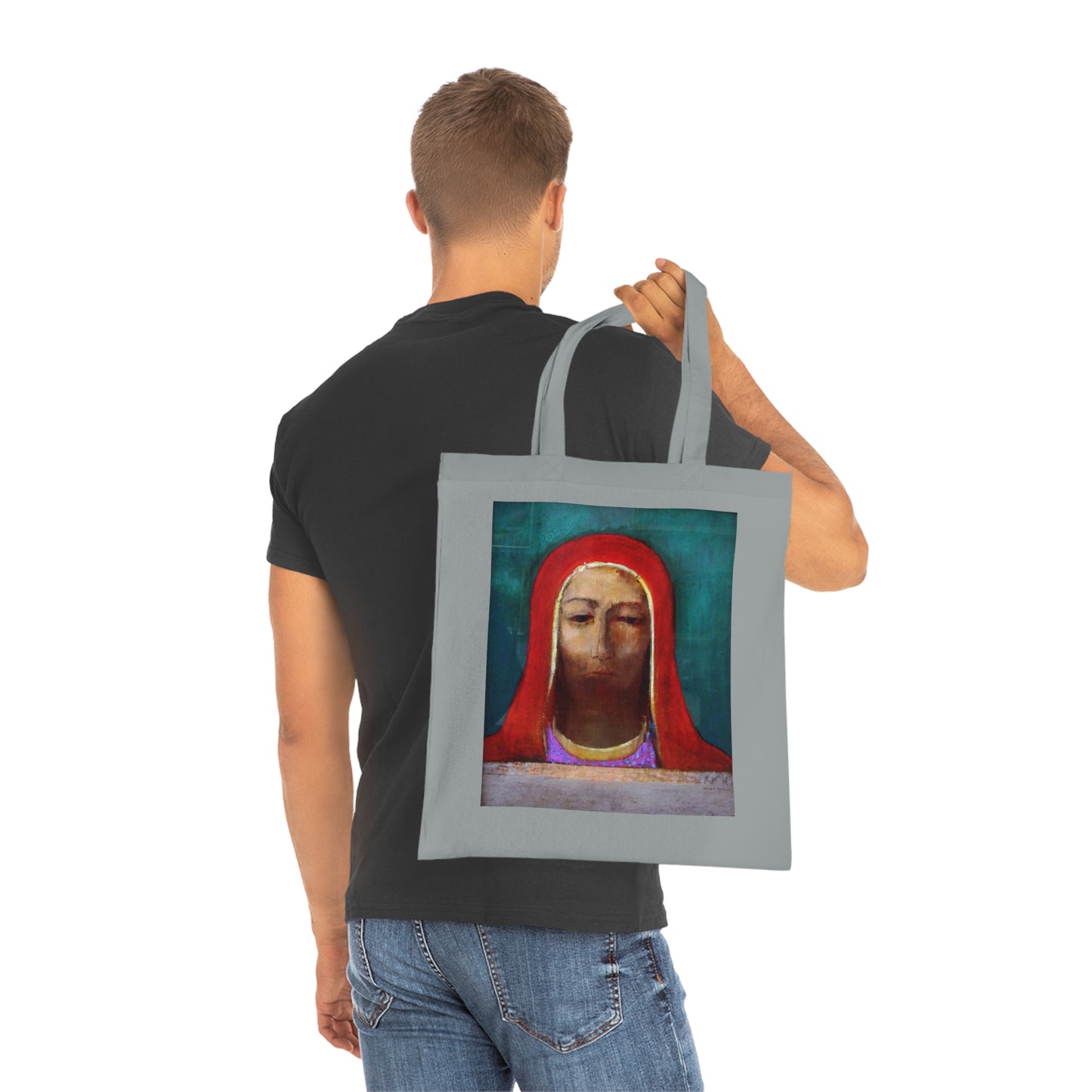 Art Portrait Tote Bag — Serene Red-Hooded Figure Canvas Cotton Tote