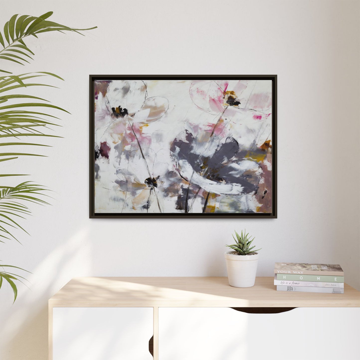 Abstract Floral Matte Canvas Framed Wall Art — Soft Watercolor Blooms