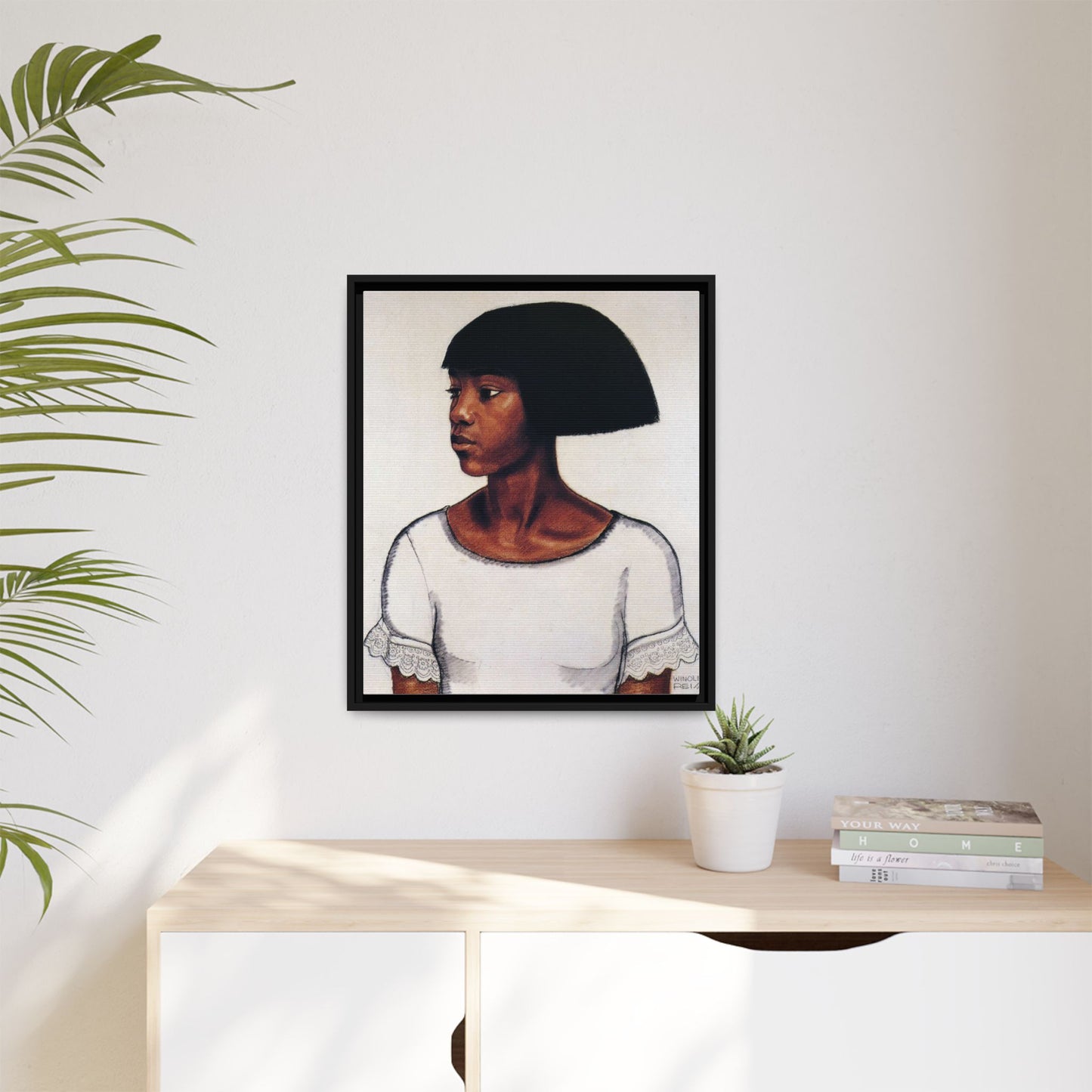 Portrait of a Young Woman by Winold Reiss Framed Matte Canvas Portrait
