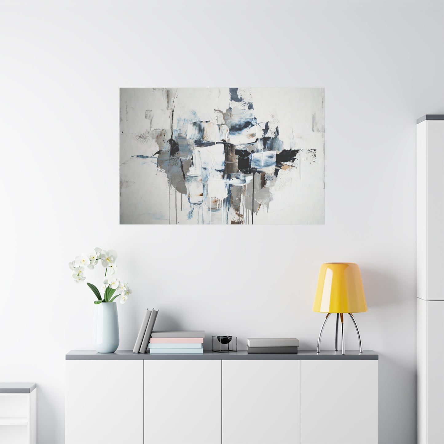 Abstract Blue & Gray Canvas Wall Art — Stretched Matte Canvas