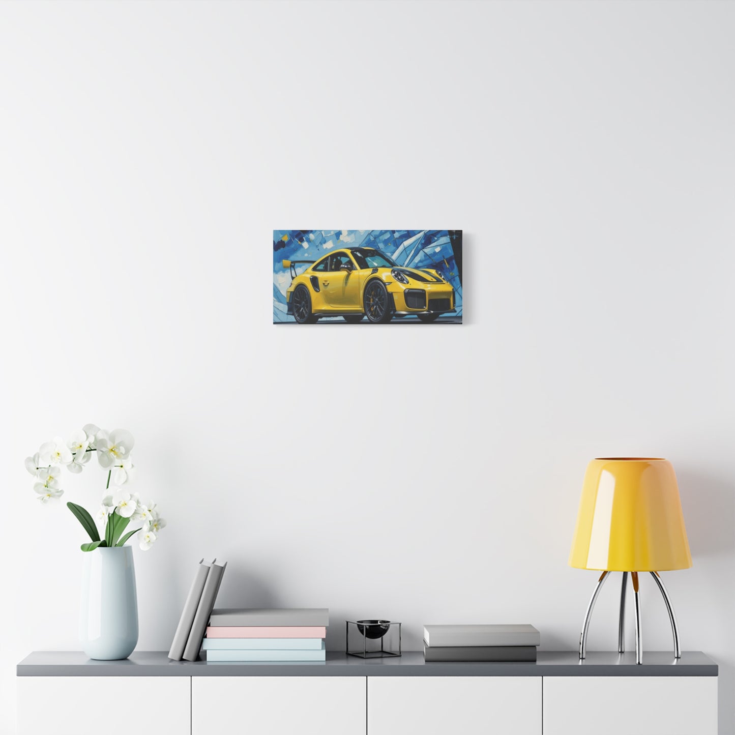 Yellow Porsche Sports Car Canvas Print — Modern Automotive Wall Art
