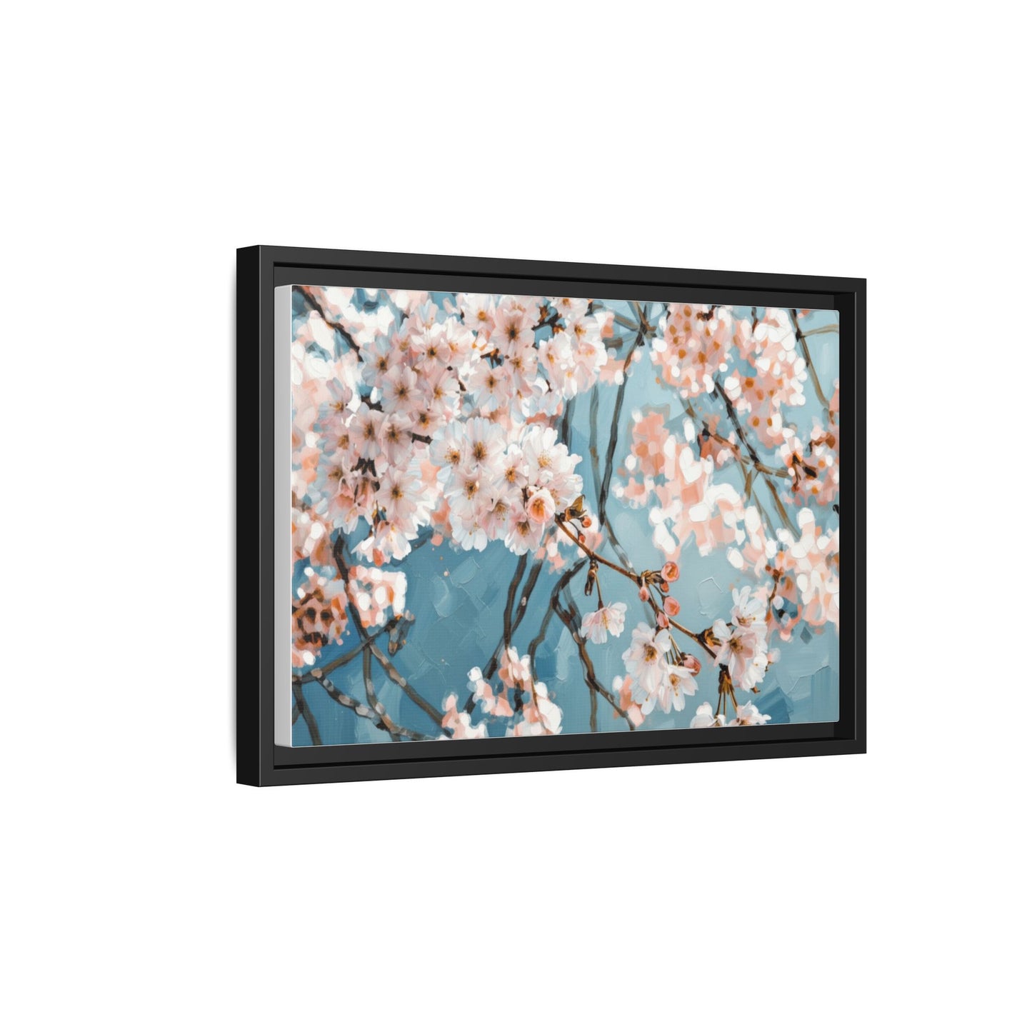 Framed Cherry Blossom Matte Canvas Print — Soft Pink Floral Wall Art