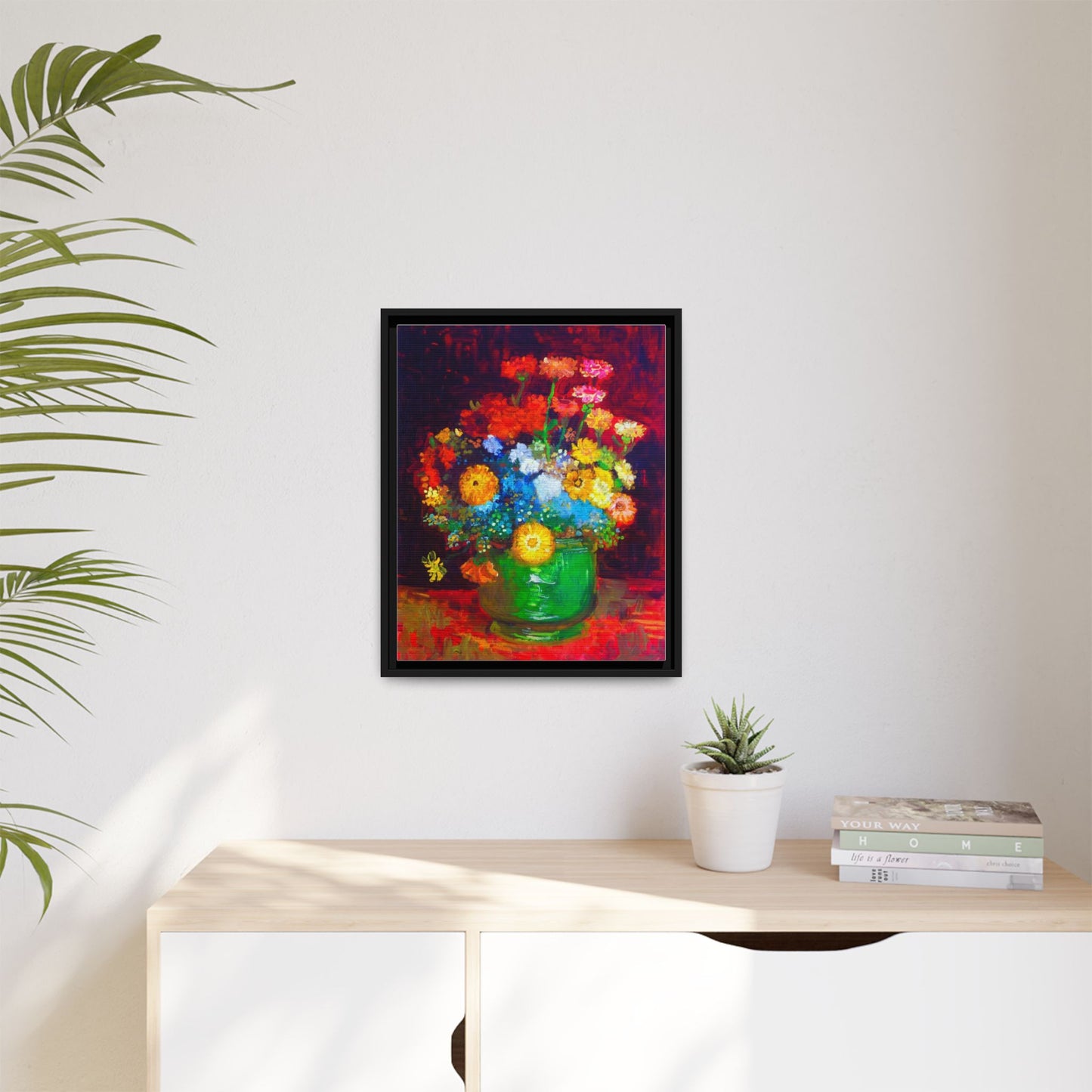 Framed Floral Canvas Print — Colorful Bouquet Wall Art