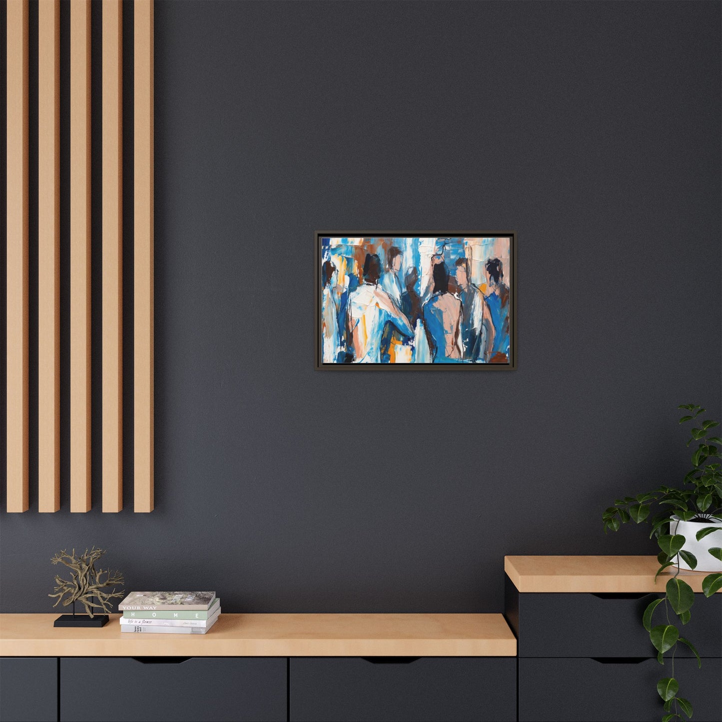 Abstract Coastal Figures Matte Canvas Framed Wall Art