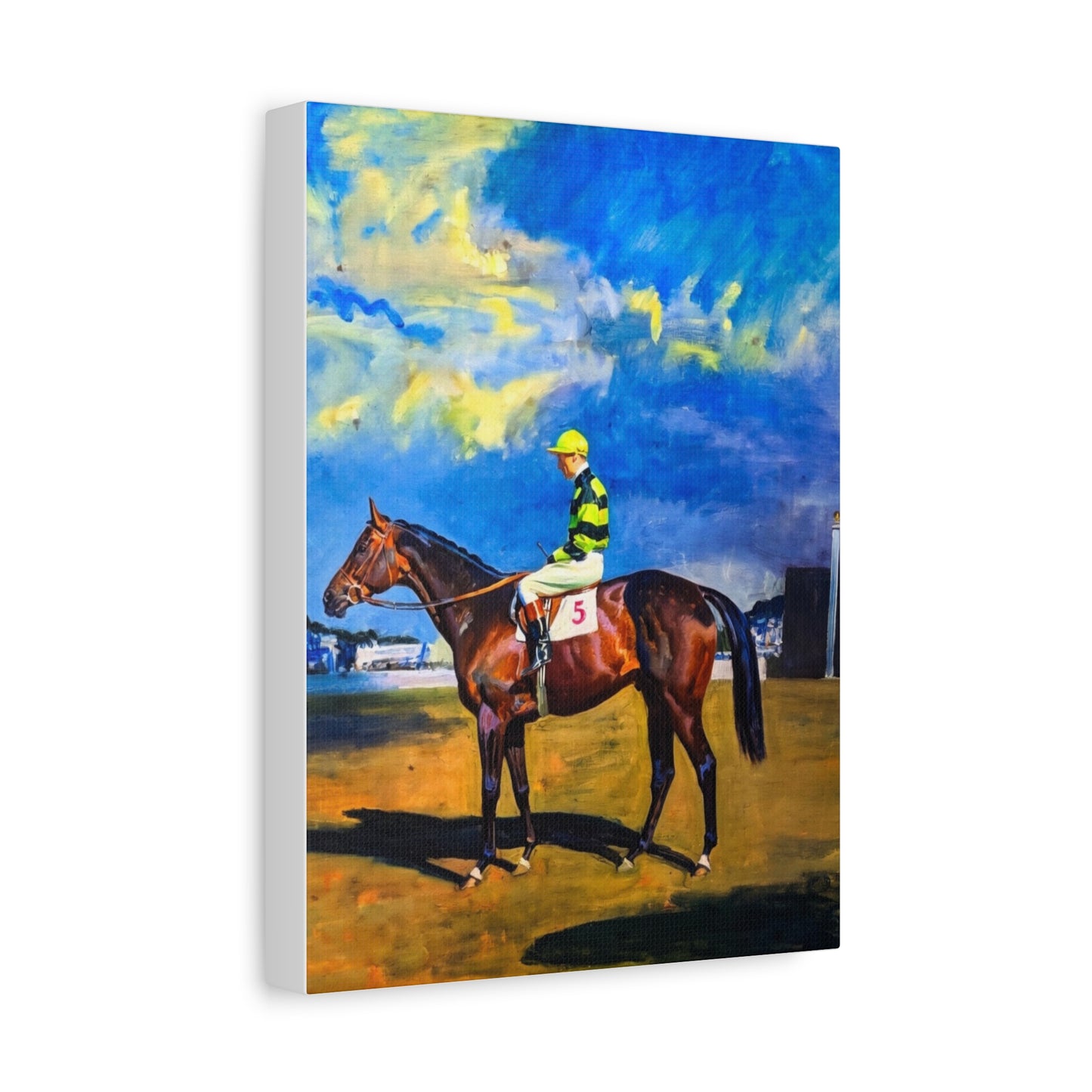Horse Racing Jockey Canvas Print — Equestrian Art Matte Stretched Wall Decor