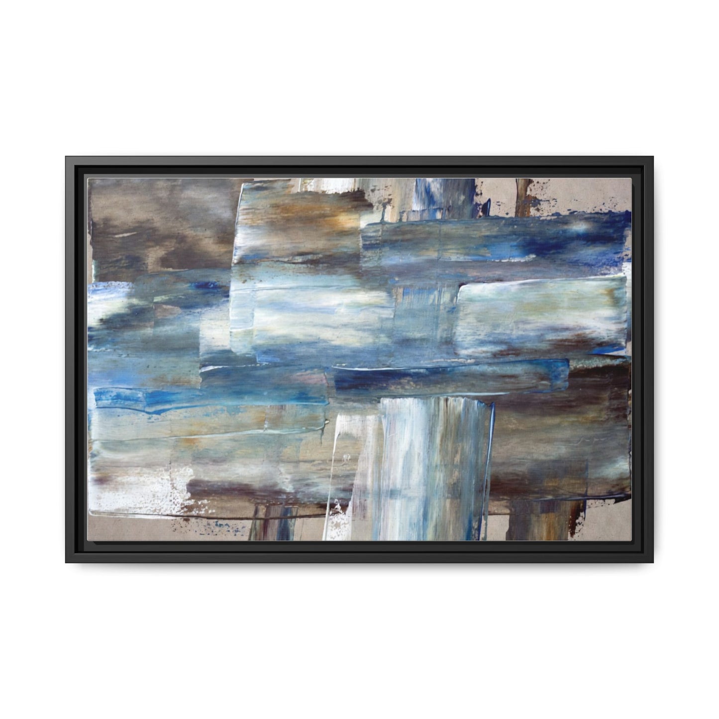 Abstract Blue Coastal Matte Canvas Framed Wall Art