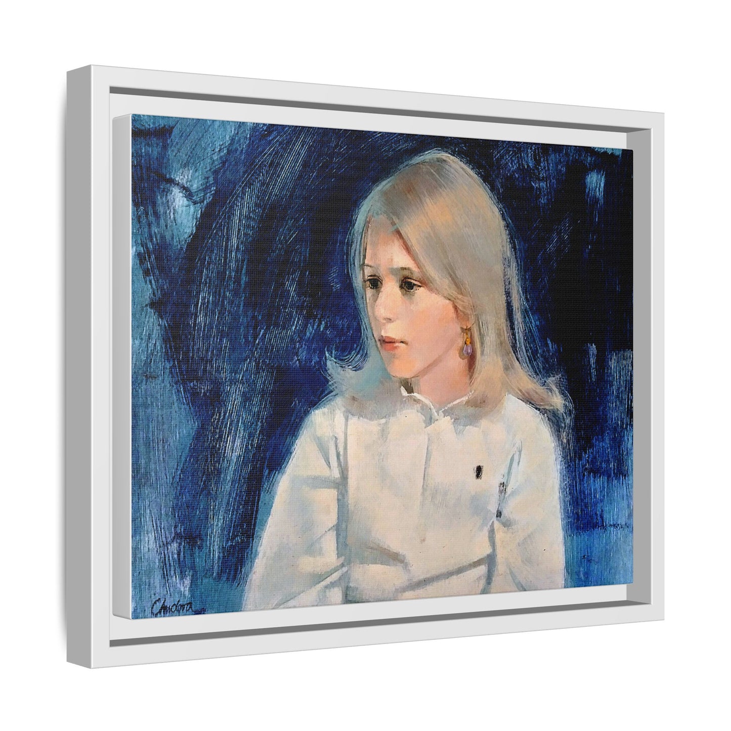Painting of girl by Unknown Artist Framed Matte Canvas Classic Wall Art