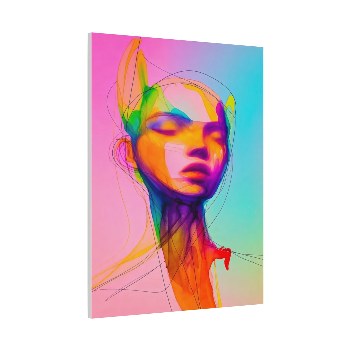 Abstract Neon Portrait Matte Canvas Wall Art