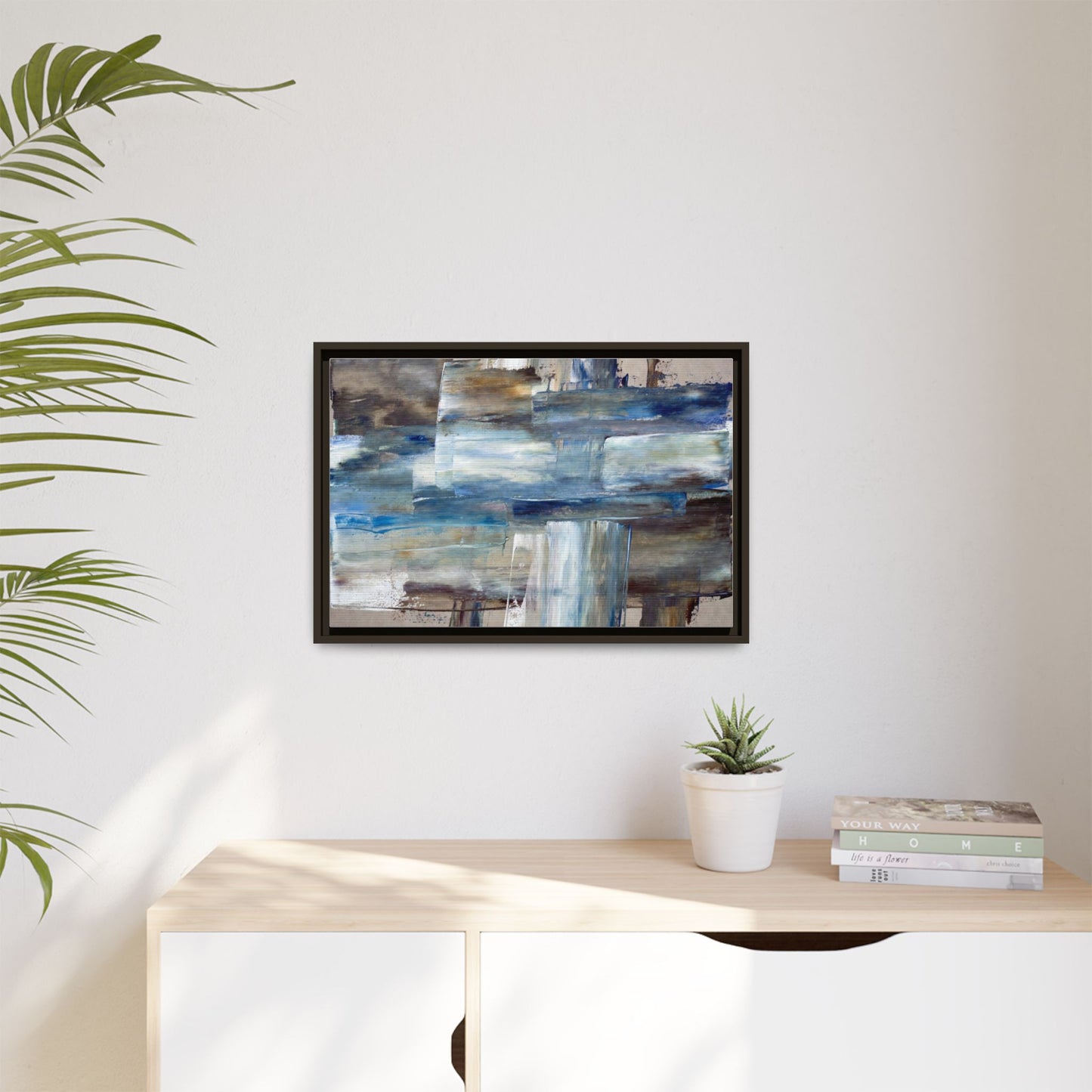 Abstract Blue Coastal Matte Canvas Framed Wall Art