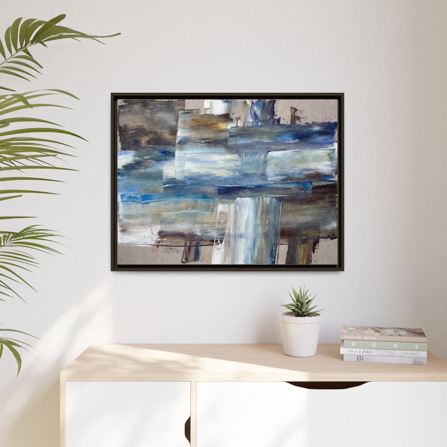 Abstract Blue Coastal Matte Canvas Framed Wall Art