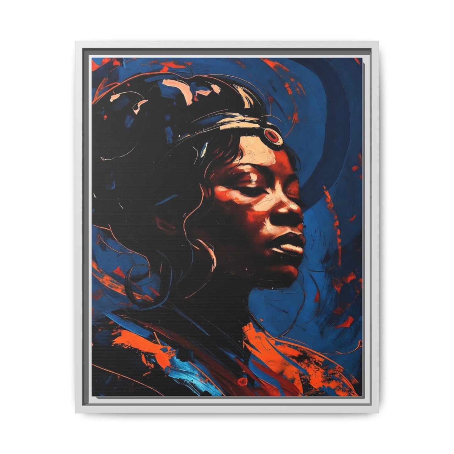 Framed Matte Canvas Art - Vibrant Portrait of a Black Woman (Multi-Color)