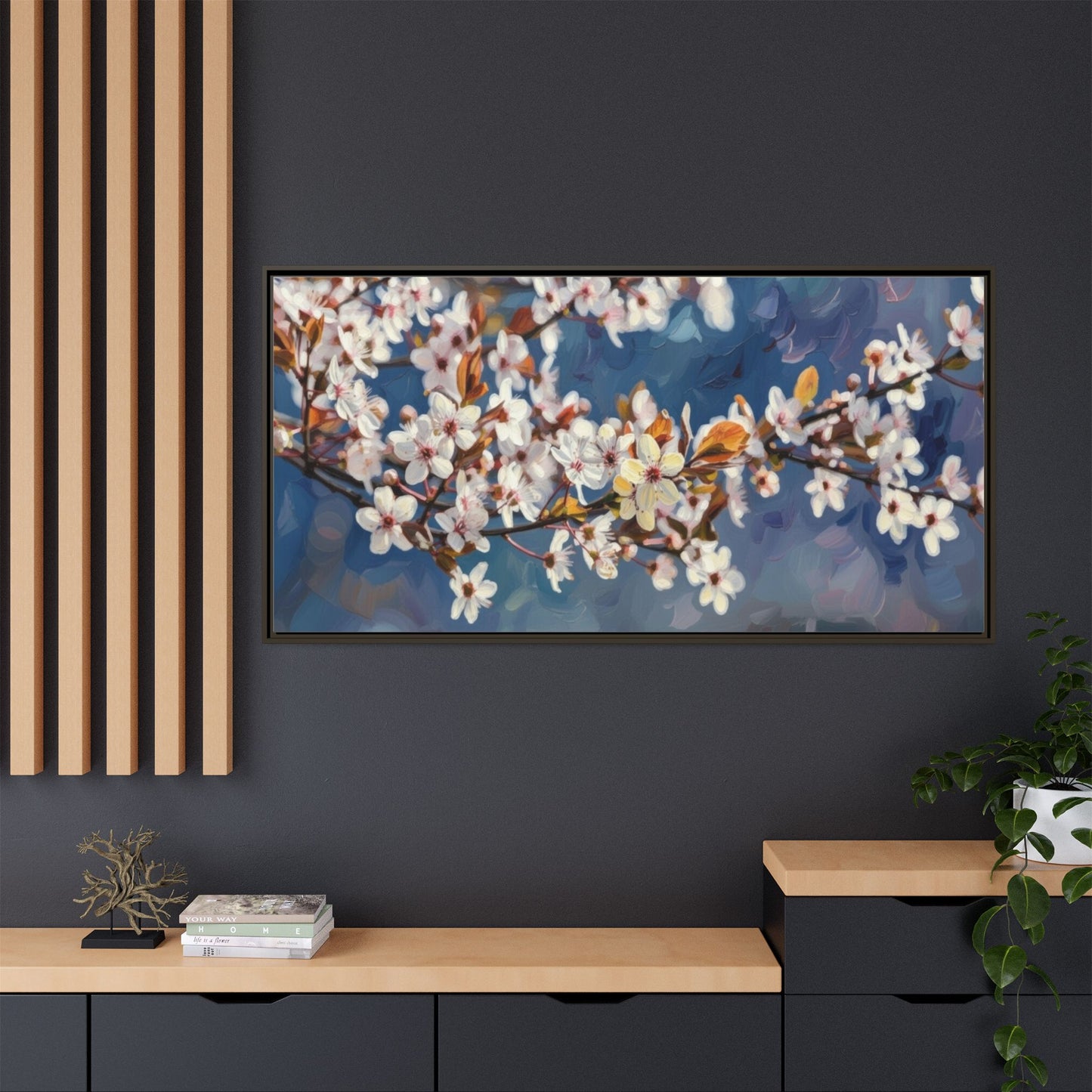 Framed Matte Canvas Print — Cherry Blossom Branch Wall Art