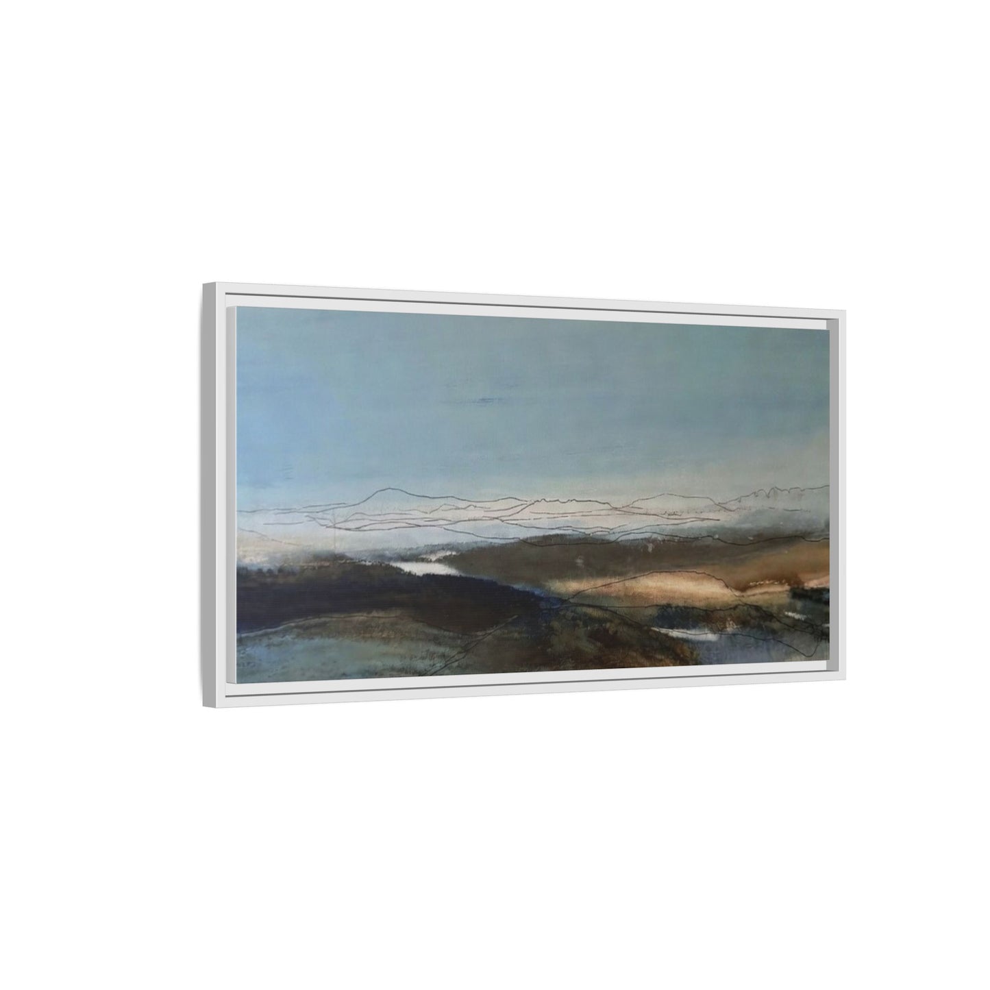 Framed Matte Canvas Wall Art — Serene Abstract Blue Landscape