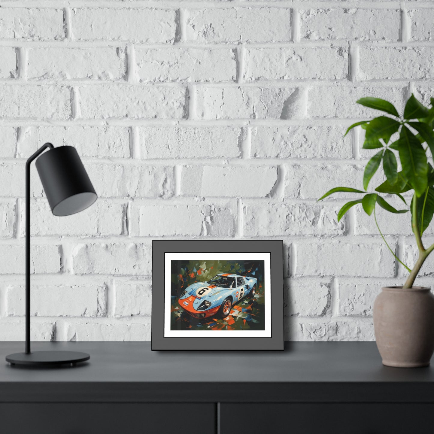 Framed Racing Car Poster — Vintage Gulf GT40 Print