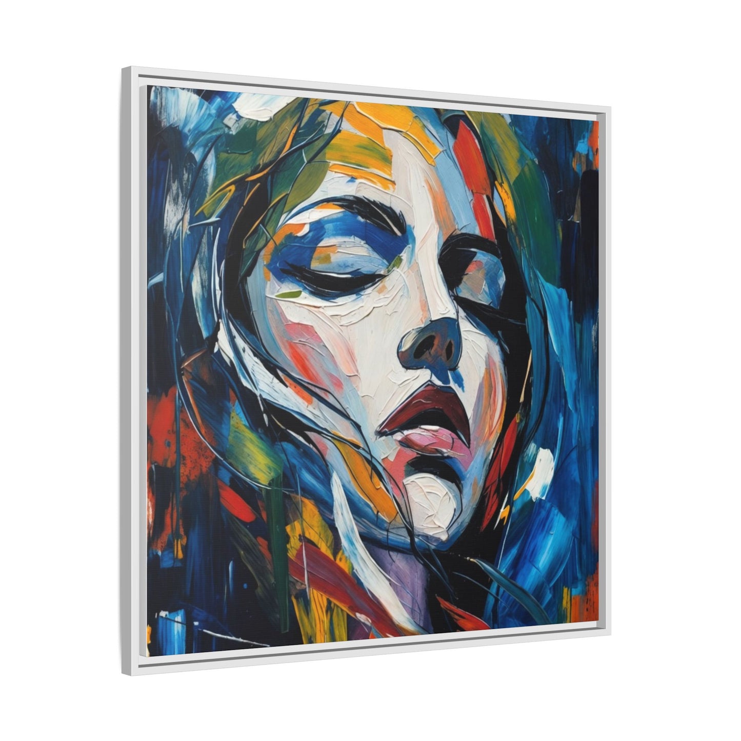 Abstract Colorful Woman Portrait — Framed Matte Canvas Wall Art