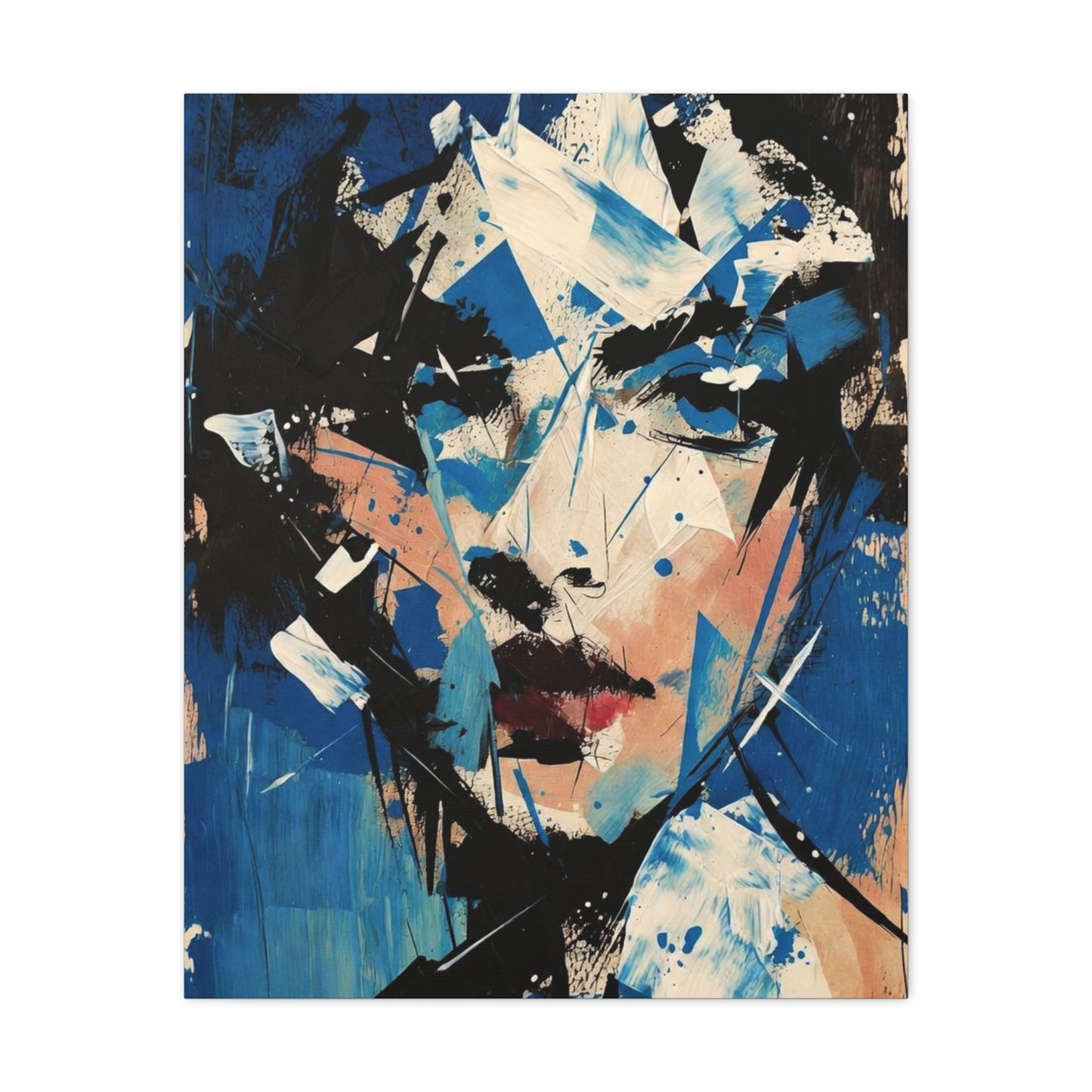 Abstract Blue Portrait Canvas Print — Modern Stretched Wall Art