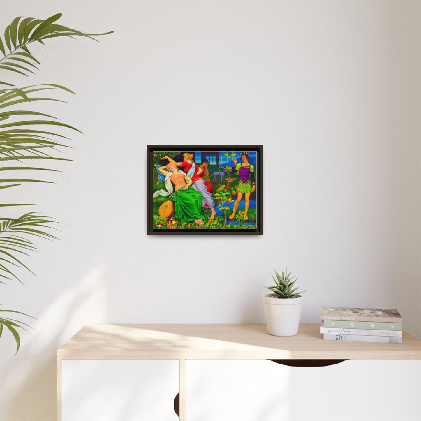 Framed Matte Canvas Art — Colorful Mythic Garden Scene